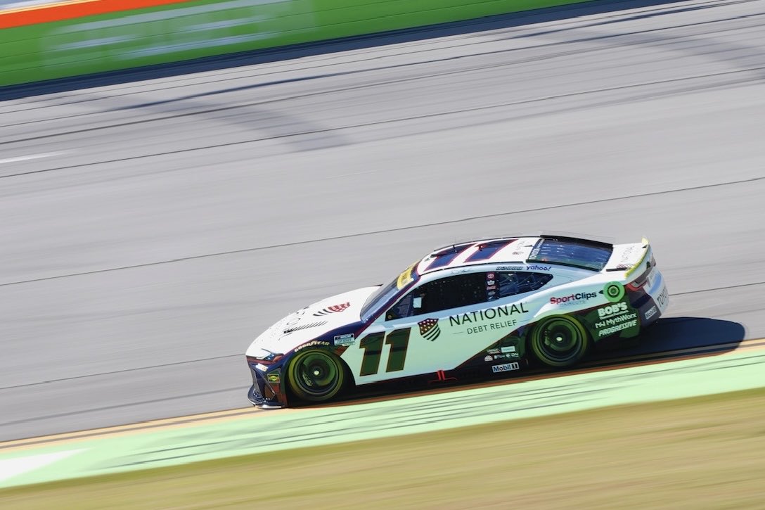 TALLADEGA, ALABAMA - OCTOBER 24: Denny Hamlin, driver of the #11 National Debt Relief Toyota, drives during qualifying for the NASCAR Cup Series YellaWood 500 at Talladega Superspeedway on October 24, 2026 in Talladega, Alabama. (Photo from Joe Gibbs Racing)
