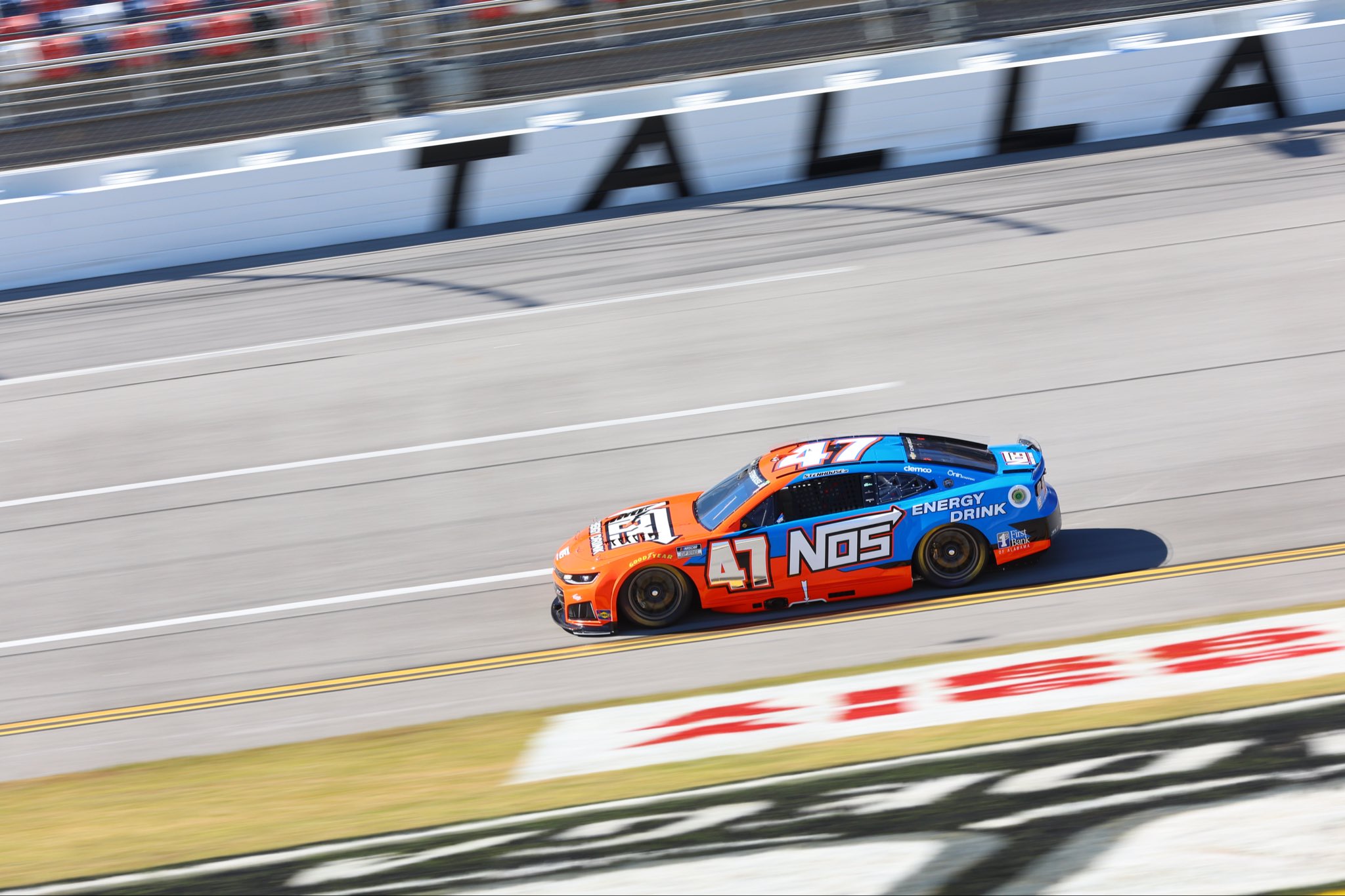 TALLADEGA, ALABAMA - OCTOBER 24: Ricky Stenhouse Jr., driver of the #47 NOS Energy Chevrolet, drives during qualifying for the NASCAR Cup Series YellaWood 500 at Talladega Superspeedway on October 24, 2026 in Talladega, Alabama. (Photo from HYAK Motorsports)