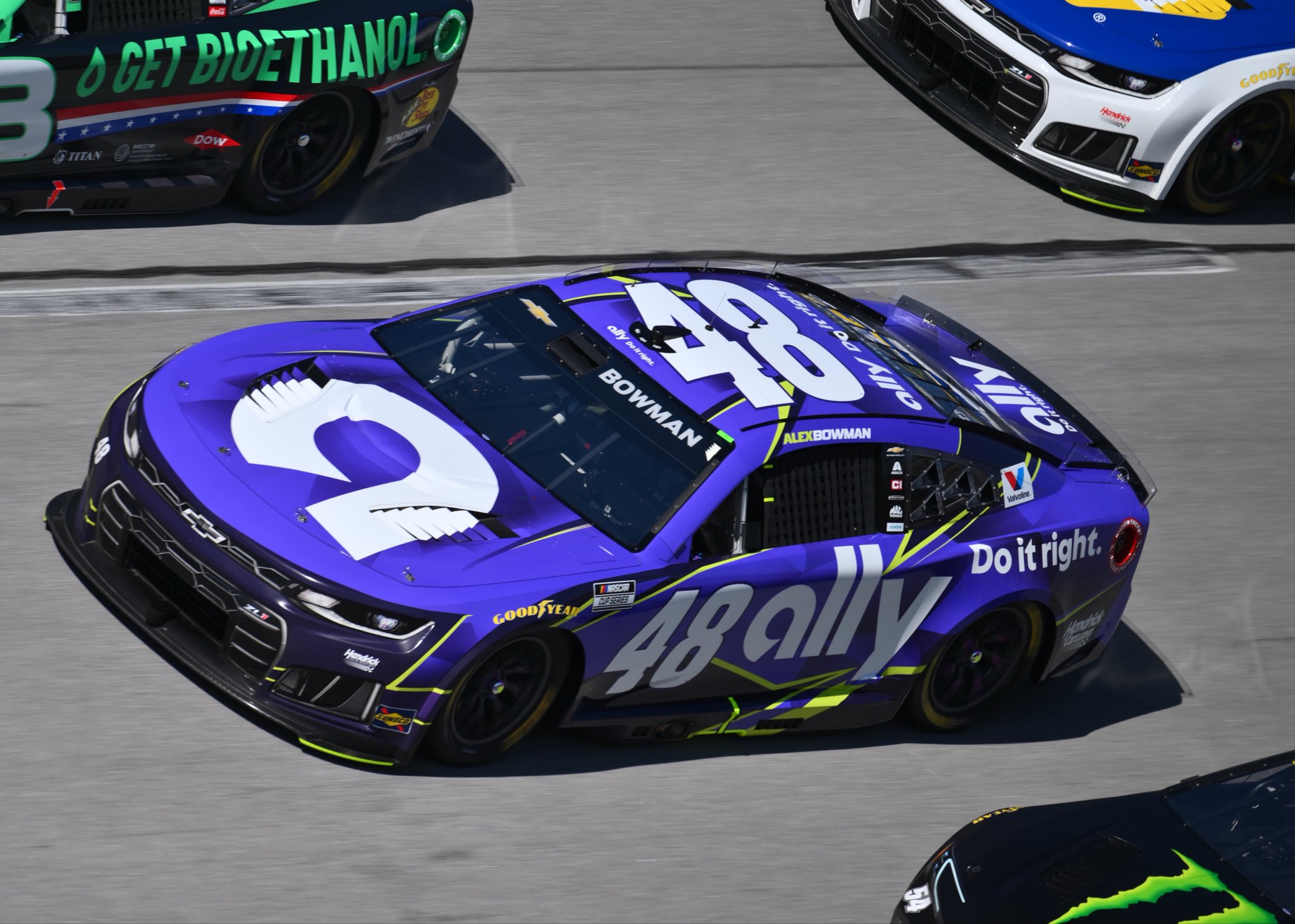 TALLADEGA, ALABAMA - OCTOBER 25: Alex Bowman, driver of the #48 Ally Chevrolet, drives during the NASCAR Cup Series YellaWood 500 at Talladega Superspeedway on October 25, 2026 in Talladega, Alabama. (Photo from Ally Racing)