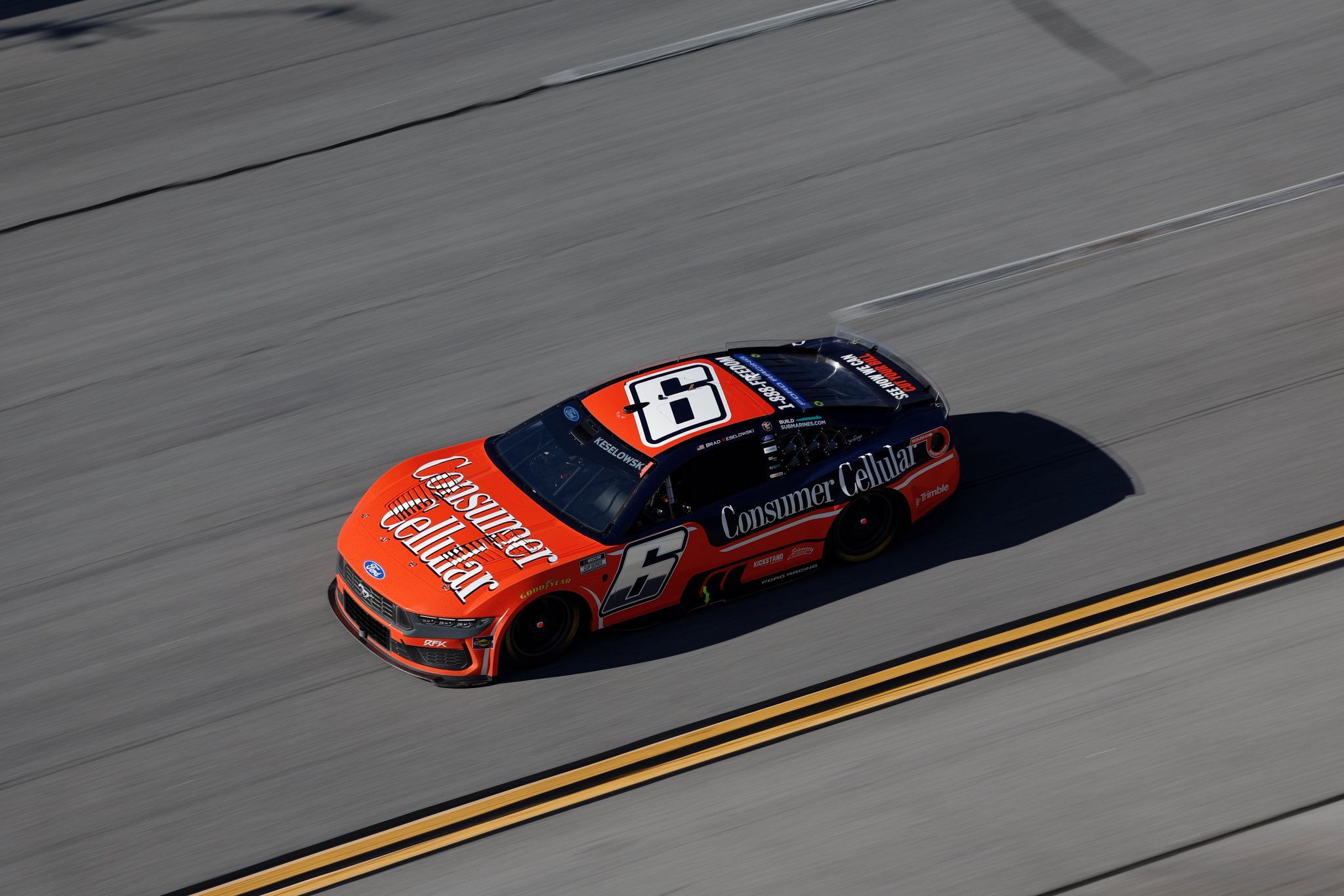 TALLADEGA, ALABAMA - OCTOBER 25: Brad Keselowski, driver of the #6 Consumer Cellular Ford, drives during the NASCAR Cup Series YellaWood 500 at Talladega Superspeedway on October 25, 2026 in Talladega, Alabama. (Photo from RFK Racing)