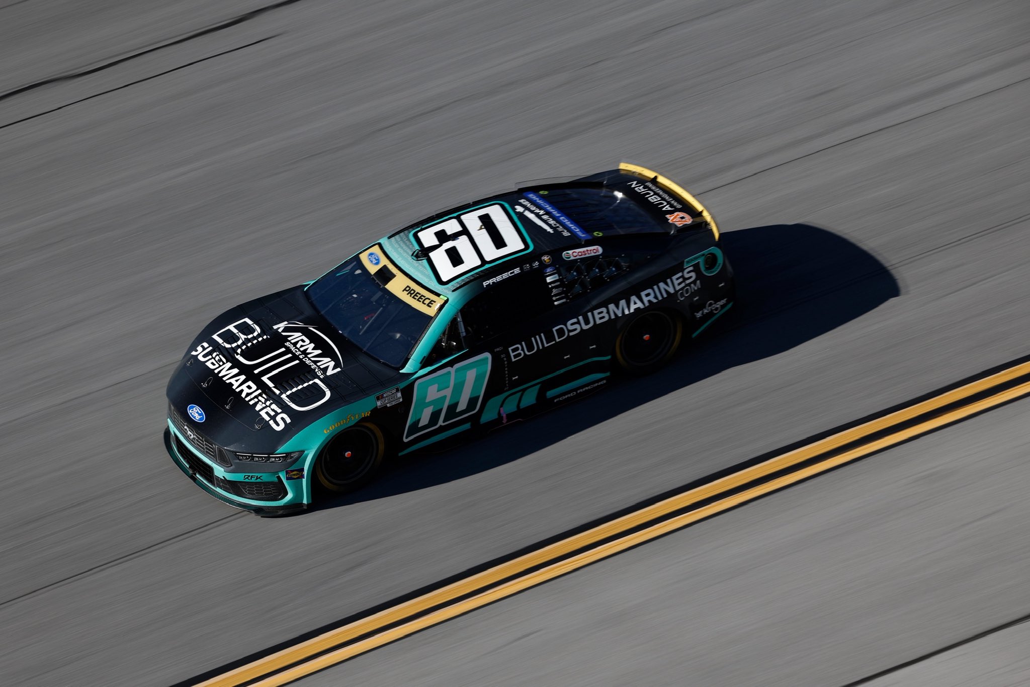TALLADEGA, ALABAMA - OCTOBER 25: Ryan Preece, driver of the #60 BuildSubmarines.com Ford, drives during the NASCAR Cup Series YellaWood 500 at Talladega Superspeedway on October 25, 2026 in Talladega, Alabama. (Photo from RFK Racing)