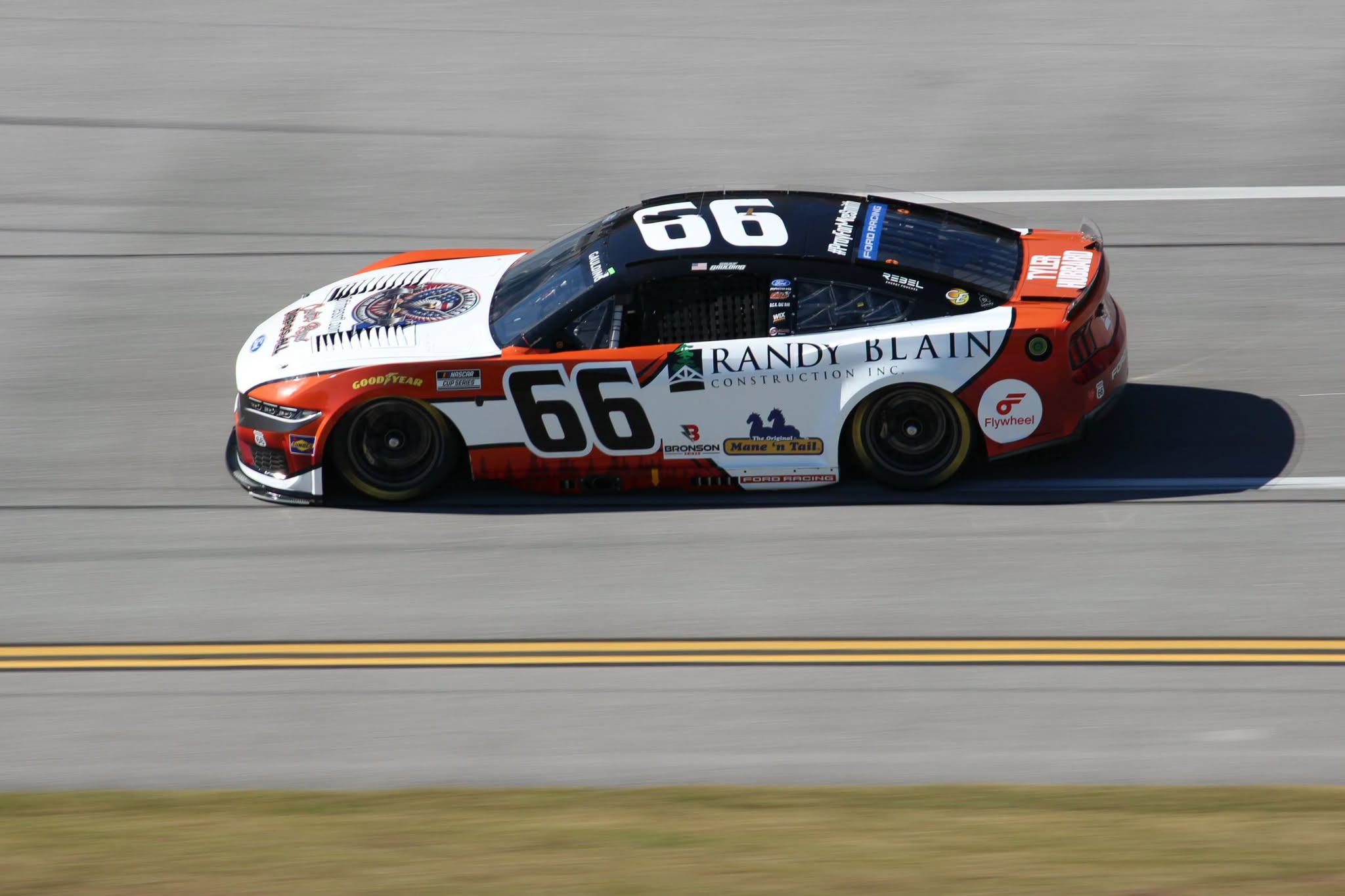 TALLADEGA, ALABAMA - OCTOBER 25: Gray Gaulding, driver of the #66 Randy Blain Constrcution Ford, drives during the NASCAR Cup Series YellaWood 500 at Talladega Superspeedway on October 25, 2026 in Talladega, Alabama. (Photo from Garage 66)