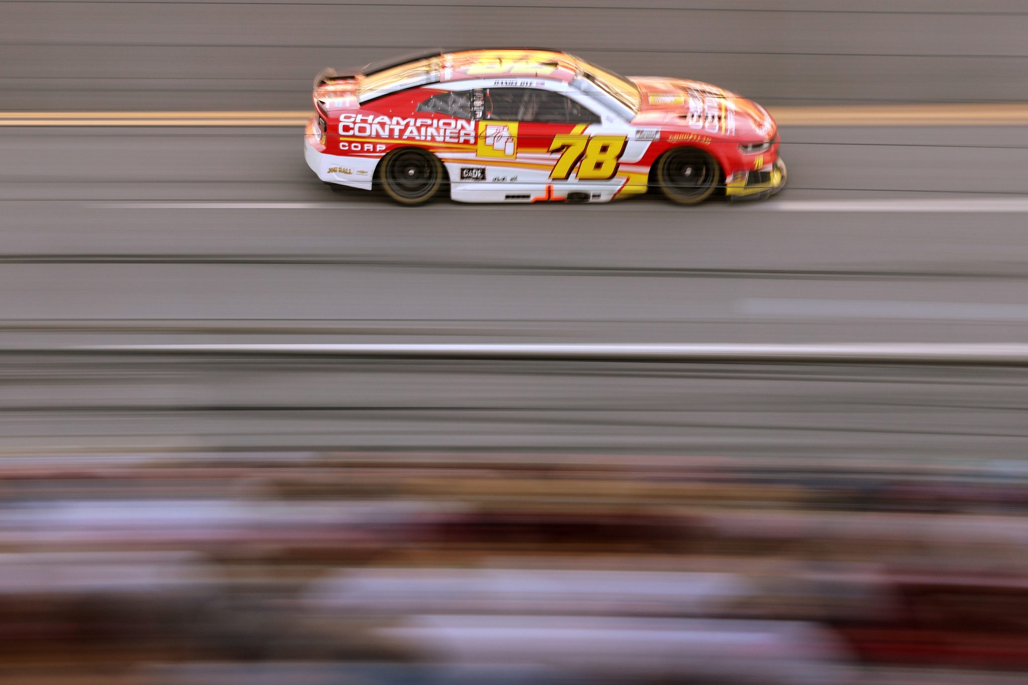 TALLADEGA, ALABAMA - OCTOBER 25: Daniel Dye, driver of the #78 Champion Container Corp Chevrolet, drives during the NASCAR Cup Series YellaWood 500 at Talladega Superspeedway on October 25, 2026 in Talladega, Alabama. (Photo by Scott Taetsch/Getty Images) | Getty Images