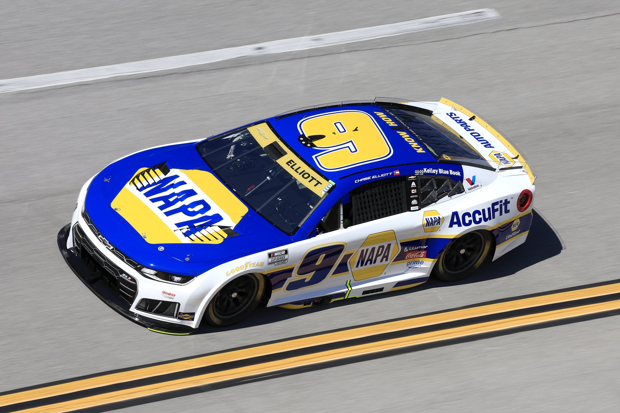 TALLADEGA, ALABAMA - OCTOBER 25: Chase Elliott, driver of the #9 NAPA Auto Parts Chevrolet, drives during the NASCAR Cup Series YellaWood 500 at Talladega Superspeedway on October 25, 2026 in Talladega, Alabama. (Photo from Xfinity Racing)