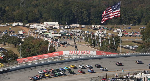 TALLADEGA, ALABAMA - OCTOBER 25:  A general view of racing during the NASCAR Cup Series YellaWood 500 at Talladega Superspeedway on October 25, 2026 in Talladega, Alabama. (Photo by Scott Taetsch/Getty Images) | Getty Images