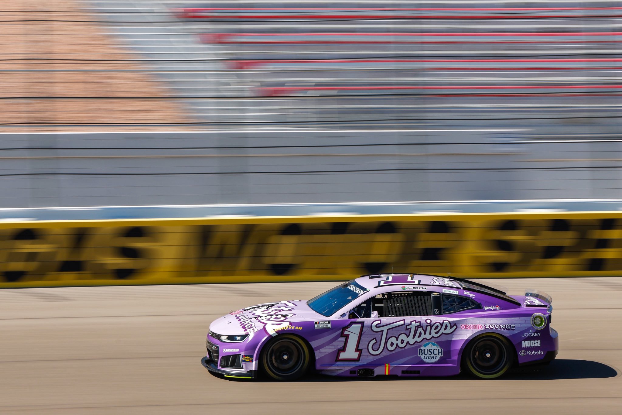 LAS VEGAS, NEVADA - OCTOBER 03: Ross Chastain, driver of the #1 Tootsies Orchid Lounge Chevrolet, drives during practice for the NASCAR Cup Series South Point 400 at Las Vegas Motor Speedway on October 03, 2026 in Las Vegas, Nevada. (Photo from Trackhouse Racing)
