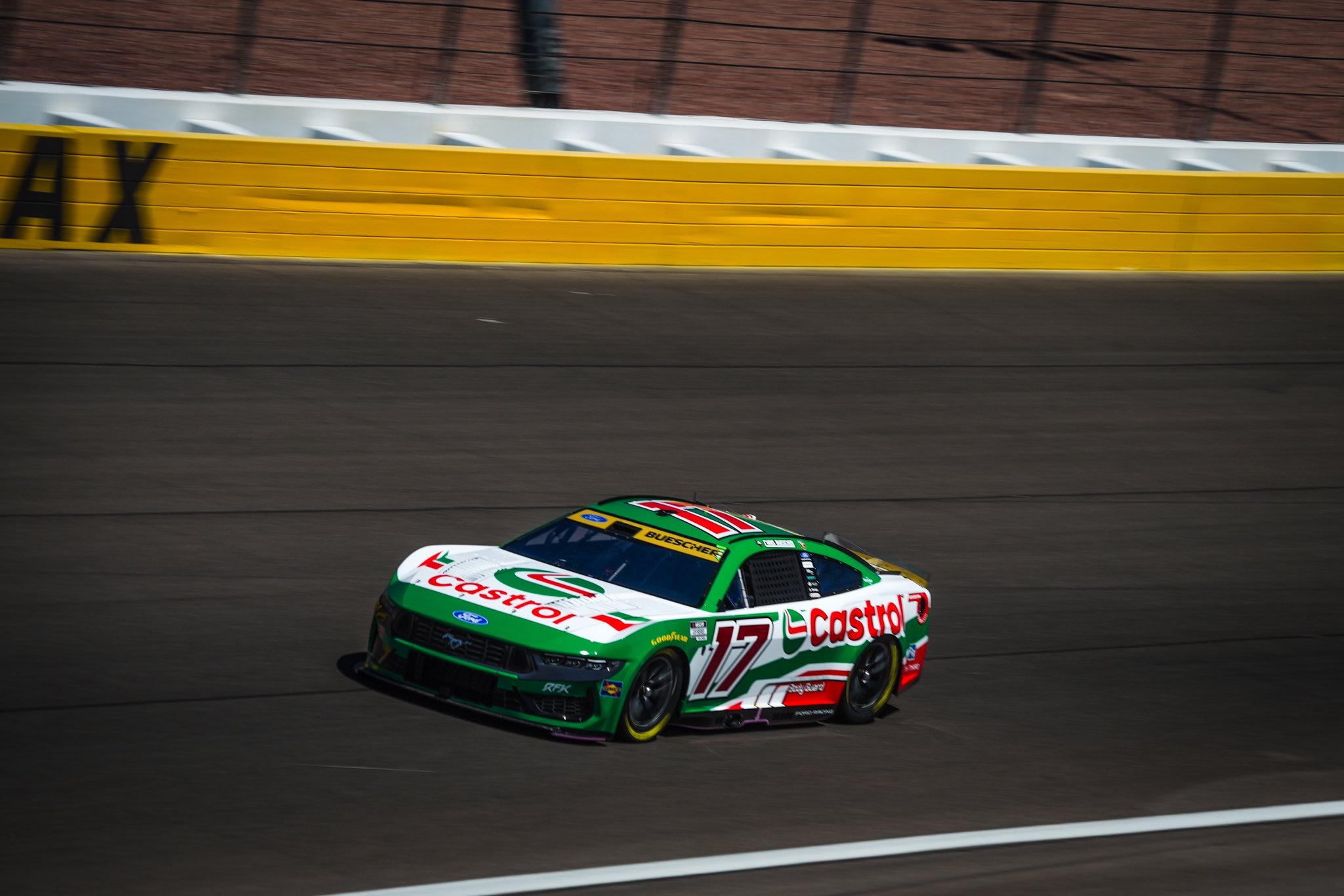 LAS VEGAS, NEVADA - OCTOBER 03: Chris Buescher, driver of the #17 Castrol Ford, drives during practice for the NASCAR Cup Series South Point 400 at Las Vegas Motor Speedway on October 03, 2026 in Las Vegas, Nevada. (Photo from RFK Racing)
