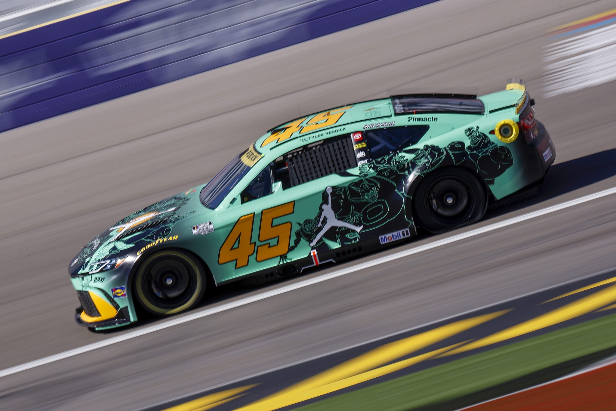 LAS VEGAS, NEVADA - OCTOBER 03: Tyler Reddick, driver of the #45 Jordan Brand Toyota, drives during practice for the NASCAR Cup Series South Point 400 at Las Vegas Motor Speedway on October 03, 2026 in Las Vegas, Nevada. (Photo by Sean Gardner/Getty Images) | Getty Images