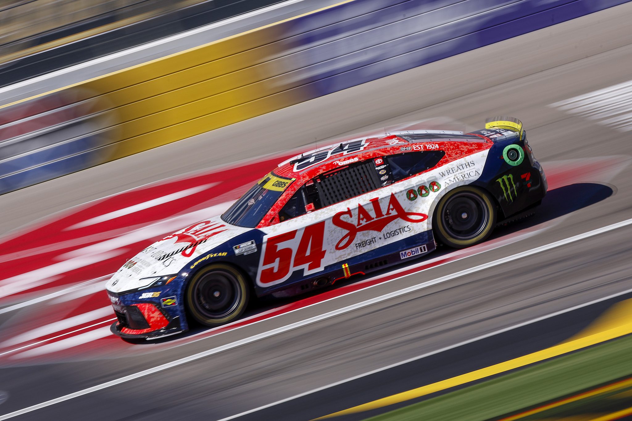 LAS VEGAS, NEVADA - OCTOBER 03: Ty Gibbs, driver of the #54 Saia Freight + Logistics Toyota, drives during practice for the NASCAR Cup Series South Point 400 at Las Vegas Motor Speedway on October 03, 2026 in Las Vegas, Nevada. (Photo by Sean Gardner/Getty Images) | Getty Images