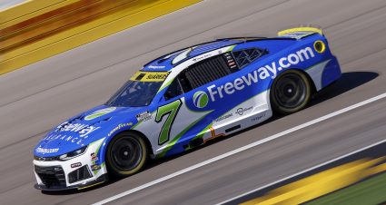 LAS VEGAS, NEVADA - OCTOBER 03: Daniel Suarez, driver of the #7 Freeway Insurance Chevrolet, drives during practice for the NASCAR Cup Series South Point 400 at Las Vegas Motor Speedway on October 03, 2026 in Las Vegas, Nevada. (Photo by Sean Gardner/Getty Images) | Getty Images