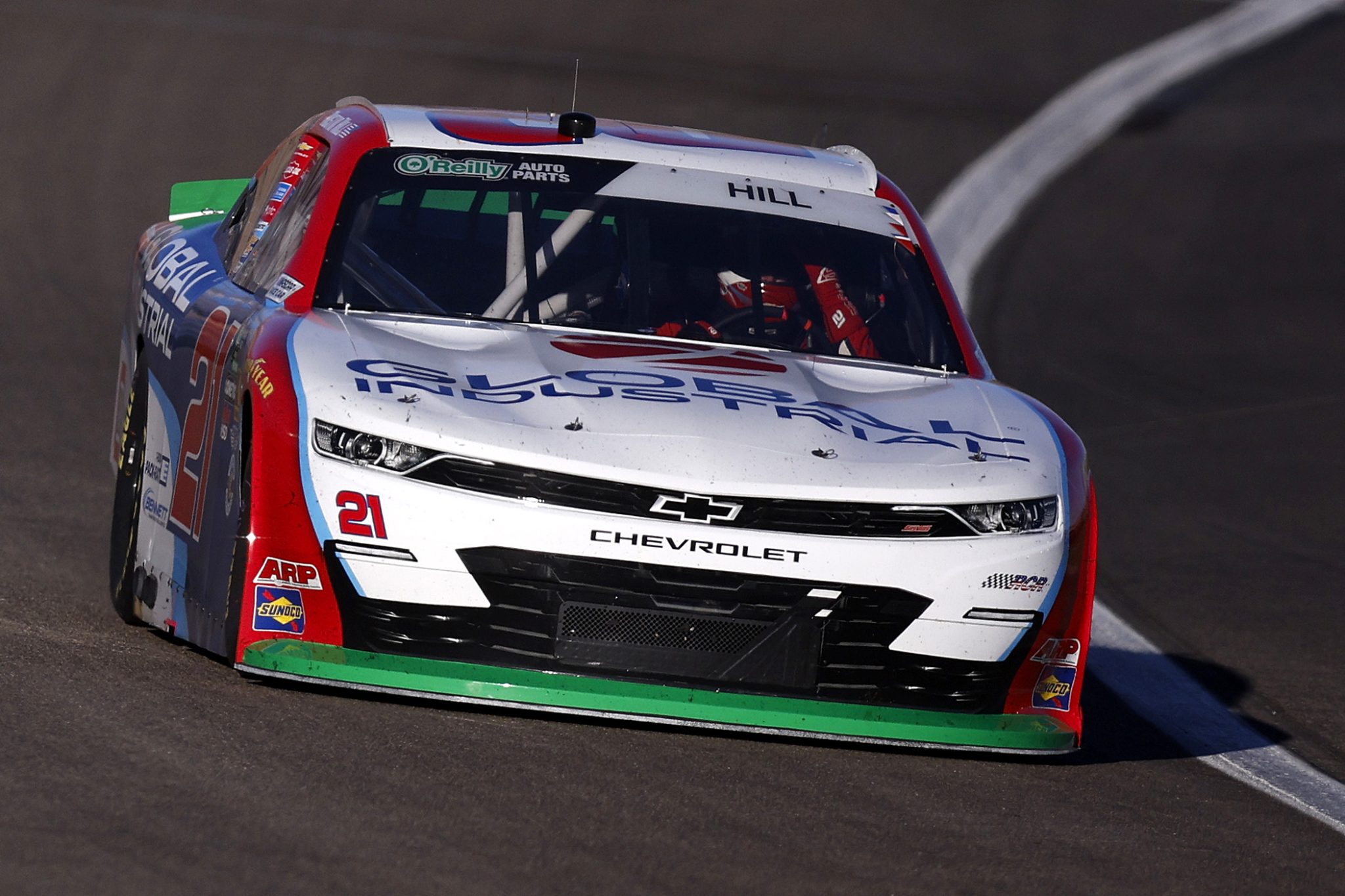 LAS VEGAS, NEVADA - OCTOBER 03: Austin Hill, driver of the #21 Global Industrial Chevrolet, drives during the NASCAR O'Reilly Auto Parts Series Focused Health 302 at Las Vegas Motor Speedway on October 03, 2026 in Las Vegas, Nevada. (Photo by Sean Gardner/Getty Images) | Getty Images
