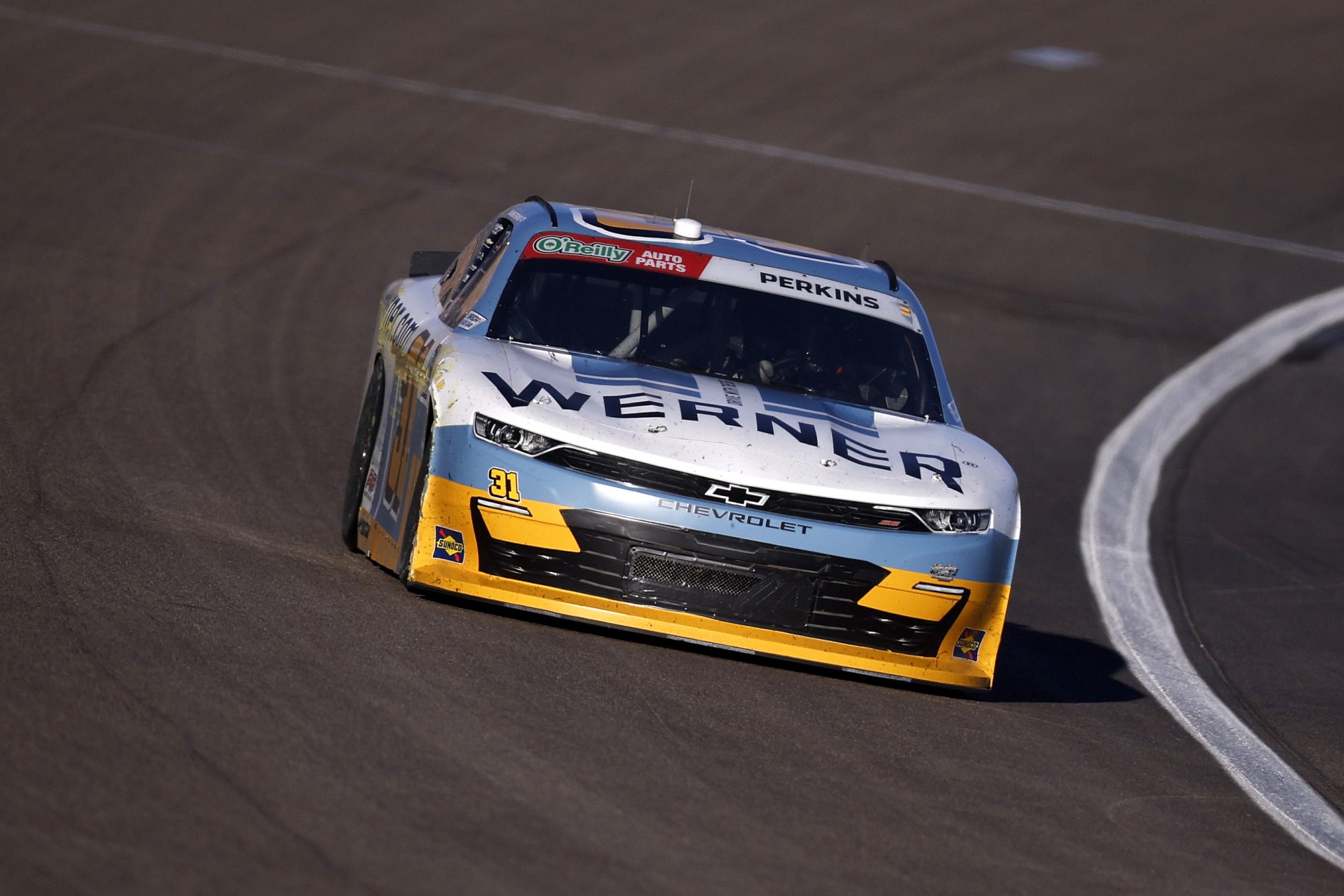 LAS VEGAS, NEVADA - OCTOBER 03: Blaine Perkins, driver of the #31 WERNER Chevrolet, drives during the NASCAR O'Reilly Auto Parts Series Focused Health 302 at Las Vegas Motor Speedway on October 03, 2026 in Las Vegas, Nevada. (Photo by Sean Gardner/Getty Images) | Getty Images