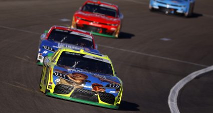 LAS VEGAS, NEVADA - OCTOBER 03: Brandon Jones, driver of the #20 Menards/NIBCO Toyota, drives during the NASCAR O'Reilly Auto Parts Series Focused Health 302 at Las Vegas Motor Speedway on October 03, 2026 in Las Vegas, Nevada. (Photo by Sean Gardner/Getty Images) | Getty Images