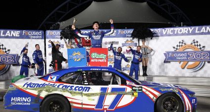 LAS VEGAS, NEVADA - OCTOBER 03: Corey Day, driver of the #17 HendrickCars.com Chevrolet, celebrates in victory lane after winning the NASCAR O'Reilly Auto Parts Series Focused Health 302 at Las Vegas Motor Speedway on October 03, 2026 in Las Vegas, Nevada. (Photo by Chris Graythen/Getty Images) | Getty Images