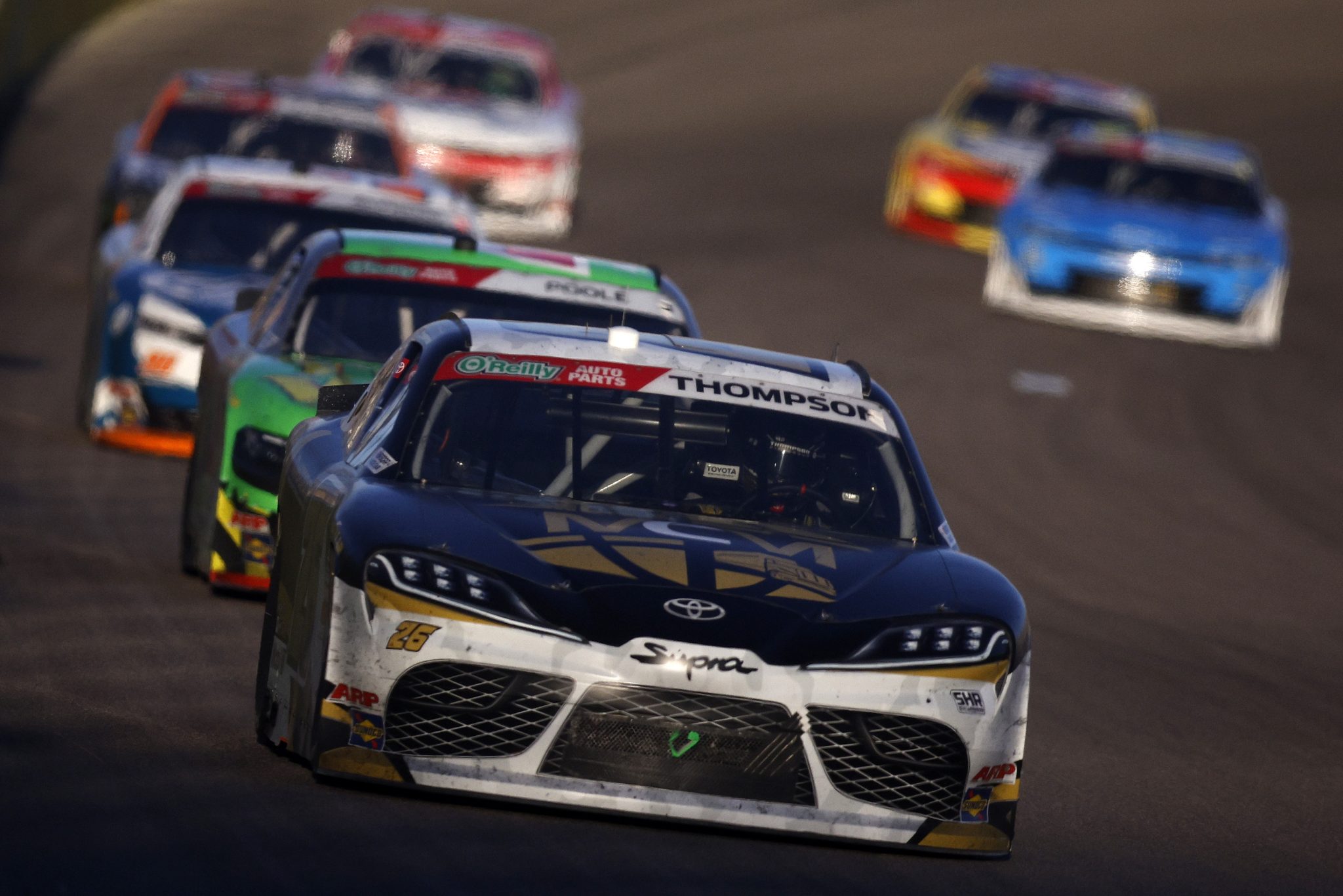 LAS VEGAS, NEVADA - OCTOBER 03: Dean Thompson, driver of the #26 MCM Transportation Toyota, drives during the NASCAR O'Reilly Auto Parts Series Focused Health 302 at Las Vegas Motor Speedway on October 03, 2026 in Las Vegas, Nevada. (Photo by Sean Gardner/Getty Images) | Getty Images