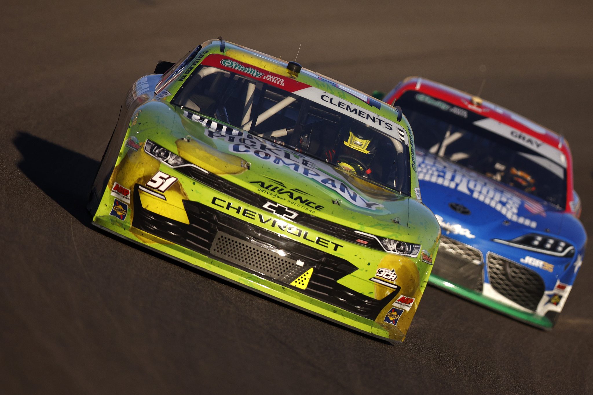 LAS VEGAS, NEVADA - OCTOBER 03: Jeremy Clements, driver of the #51 Pounds Pickle Co/Inception Energy Chevrolet, drives during the NASCAR O'Reilly Auto Parts Series Focused Health 302 at Las Vegas Motor Speedway on October 03, 2026 in Las Vegas, Nevada. (Photo by Sean Gardner/Getty Images) | Getty Images