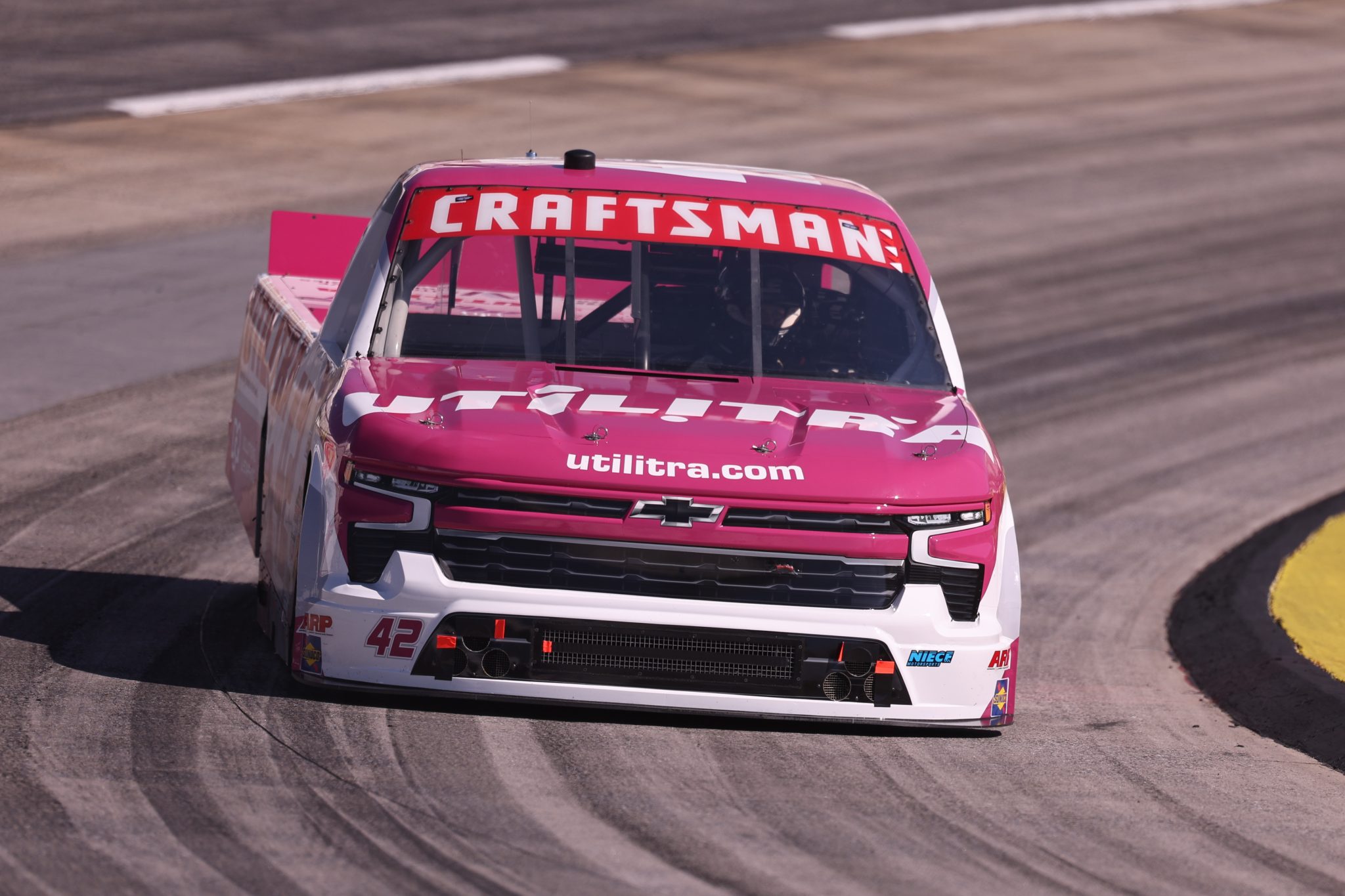 MARTINSVILLE, VIRGINIA - OCTOBER 30: Tyler Reif, driver of the #42 Utilitra/J.F. Electric Chevrolet, practices for the NASCAR Craftsman Truck Series Black's Tire 200 presented by Down East Heating & Air Conditioning at Martinsville Speedway on October 30, 2026 in Martinsville, Virginia. (Photo by David Jensen/Getty Images) | Getty Images