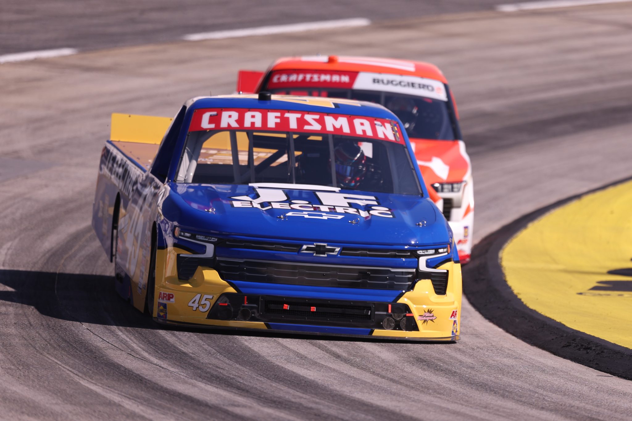 MARTINSVILLE, VIRGINIA - OCTOBER 30: Landen Lewis, driver of the #45 J.F. Electric/Utilitra Chevrolet, practices for the NASCAR Craftsman Truck Series Black's Tire 200 presented by Down East Heating & Air Conditioning at Martinsville Speedway on October 30, 2026 in Martinsville, Virginia. (Photo by David Jensen/Getty Images) | Getty Images