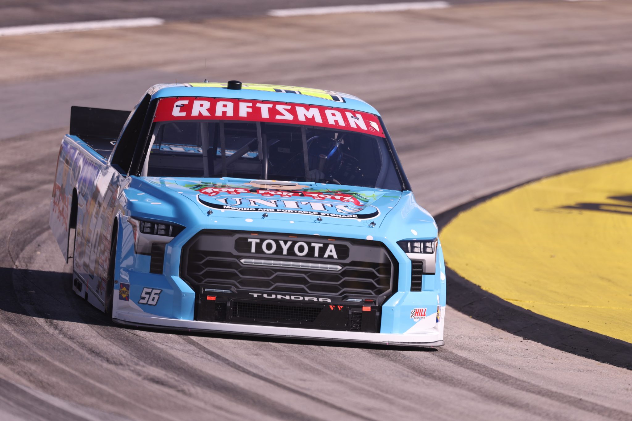 MARTINSVILLE, VIRGINIA - OCTOBER 30: Timmy Hill, driver of the #56 UNITS/Toys for Tots Toyota, practices for the NASCAR Craftsman Truck Series Black's Tire 200 presented by Down East Heating & Air Conditioning at Martinsville Speedway on October 30, 2026 in Martinsville, Virginia. (Photo by David Jensen/Getty Images) | Getty Images