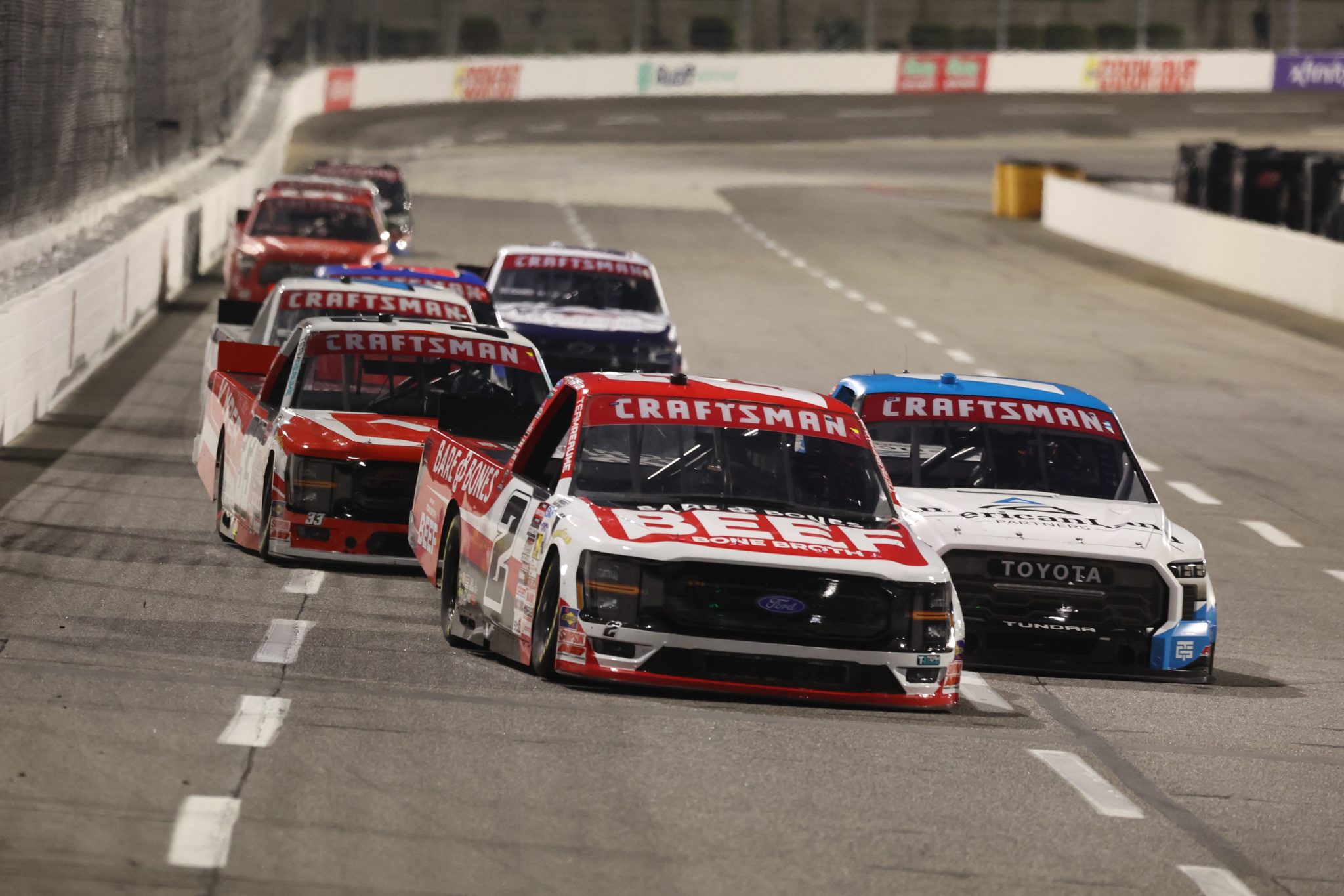 MARTINSVILLE, VIRGINIA - OCTOBER 30: Monty Tipton, driver of the #2 Bare Bones Ford, races during the NASCAR Craftsman Truck Series Black's Tire 200 presented by Down East Heating & Air Conditioning at Martinsville Speedway on October 30, 2026 in Martinsville, Virginia. (Photo by David Jensen/Getty Images) | Getty Images
