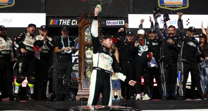 MARTINSVILLE, VIRGINIA - OCTOBER 30: Chandler Smith, driver of the #38 QuickTie/Cole Swindell Ford, celebrates in victory lane after winning the NASCAR Craftsman Truck Series Black's Tire 200 presented by Down East Heating & Air Conditioning at Martinsville Speedway on October 30, 2026 in Martinsville, Virginia. (Photo by Meg Oliphant/Getty Images) | Getty Images