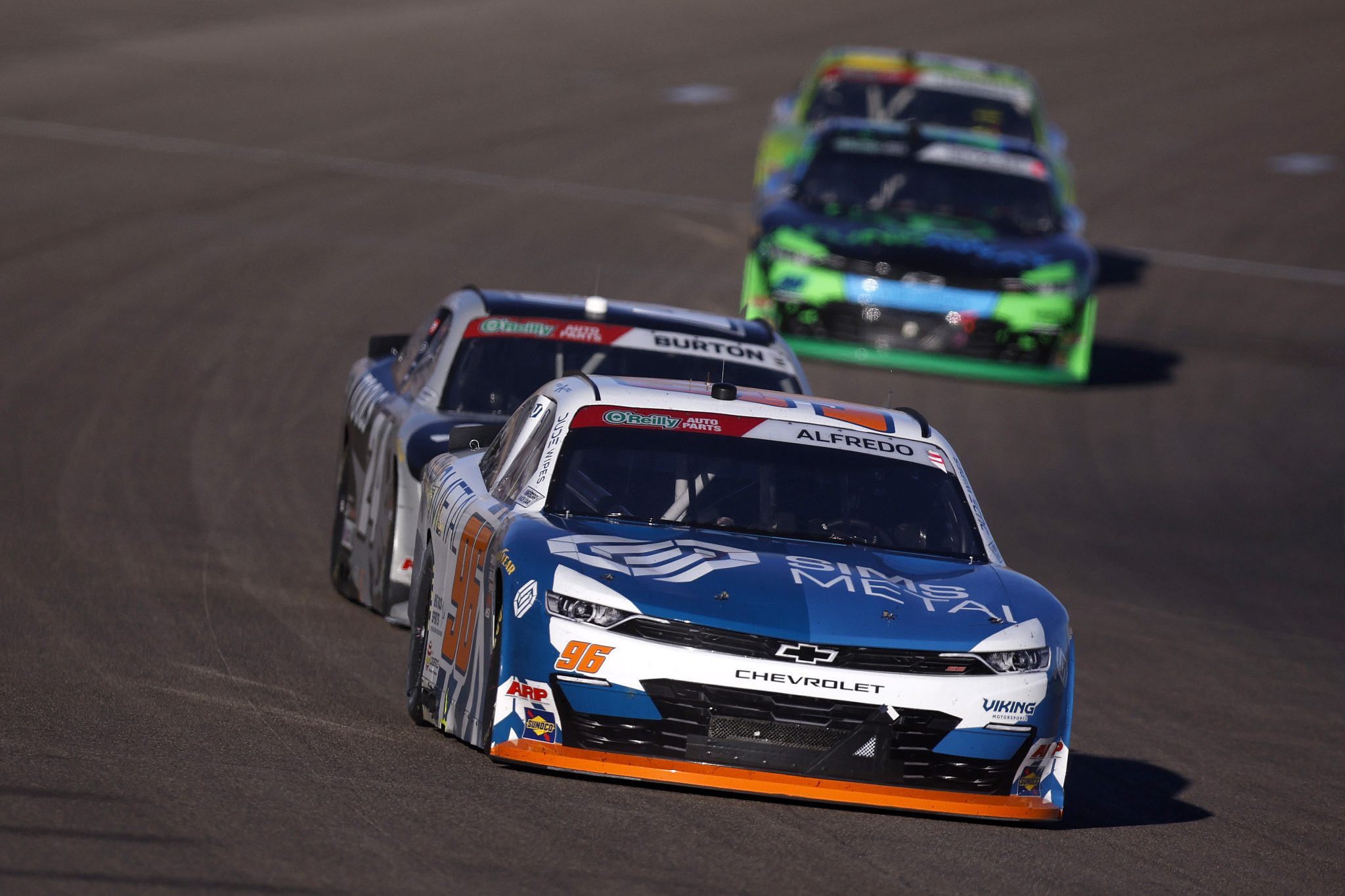 LAS VEGAS, NEVADA - OCTOBER 03: Anthony Alfredo, driver of the #96 Sims Metal Chevrolet, drives during the NASCAR O'Reilly Auto Parts Series Focused Health 302 at Las Vegas Motor Speedway on October 03, 2026 in Las Vegas, Nevada. (Photo by Sean Gardner/Getty Images) | Getty Images