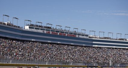 LAS VEGAS, NEVADA - OCTOBER 04: Denny Hamlin, driver of the #11 National Debt Relief Toyota, leads the field to start the NASCAR Cup Series South Point 400 at Las Vegas Motor Speedway on October 04, 2026 in Las Vegas, Nevada. (Photo by Sean Gardner/Getty Images) | Getty Images