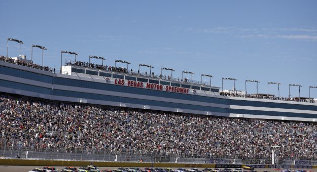 LAS VEGAS, NEVADA - OCTOBER 04: Denny Hamlin, driver of the #11 National Debt Relief Toyota, leads the field to start the NASCAR Cup Series South Point 400 at Las Vegas Motor Speedway on October 04, 2026 in Las Vegas, Nevada. (Photo by Sean Gardner/Getty Images) | Getty Images