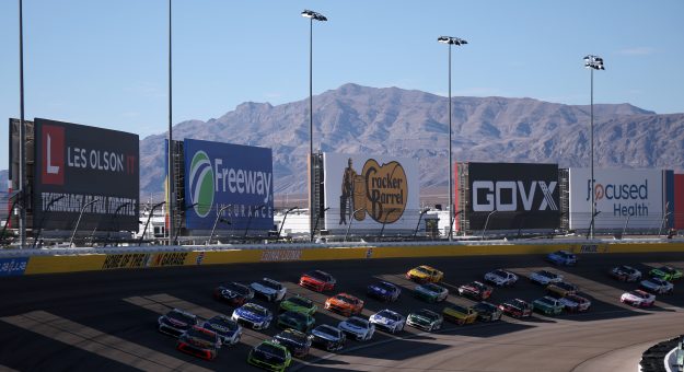 LAS VEGAS, NEVADA - OCTOBER 04: A general view of racing during the NASCAR Cup Series South Point 400 at Las Vegas Motor Speedway on October 04, 2026 in Las Vegas, Nevada. (Photo by Chris Graythen/Getty Images) | Getty Images
