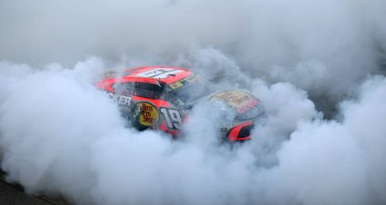 LAS VEGAS, NEVADA - OCTOBER 04: Chase Briscoe, driver of the #19 Bass Pro Shops Toyota, celebrates with a burnout after winning the NASCAR Cup Series South Point 400 at Las Vegas Motor Speedway on October 04, 2026 in Las Vegas, Nevada. (Photo by Chris Graythen/Getty Images) | Getty Images