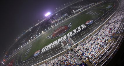 CONCORD, NORTH CAROLINA - MAY 23: A general view of the track from the grandstands during a weather delay in the NASCAR O'Reilly Auto Parts Series Charbroil 300 at Charlotte Motor Speedway on May 23, 2026 in Concord, North Carolina. (Photo by David Jensen/Getty Images) | Getty Images