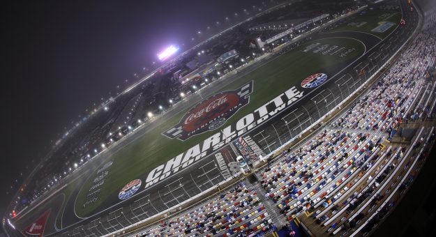 CONCORD, NORTH CAROLINA - MAY 23: A general view of the track from the grandstands during a weather delay in the NASCAR O'Reilly Auto Parts Series Charbroil 300 at Charlotte Motor Speedway on May 23, 2026 in Concord, North Carolina. (Photo by David Jensen/Getty Images) | Getty Images