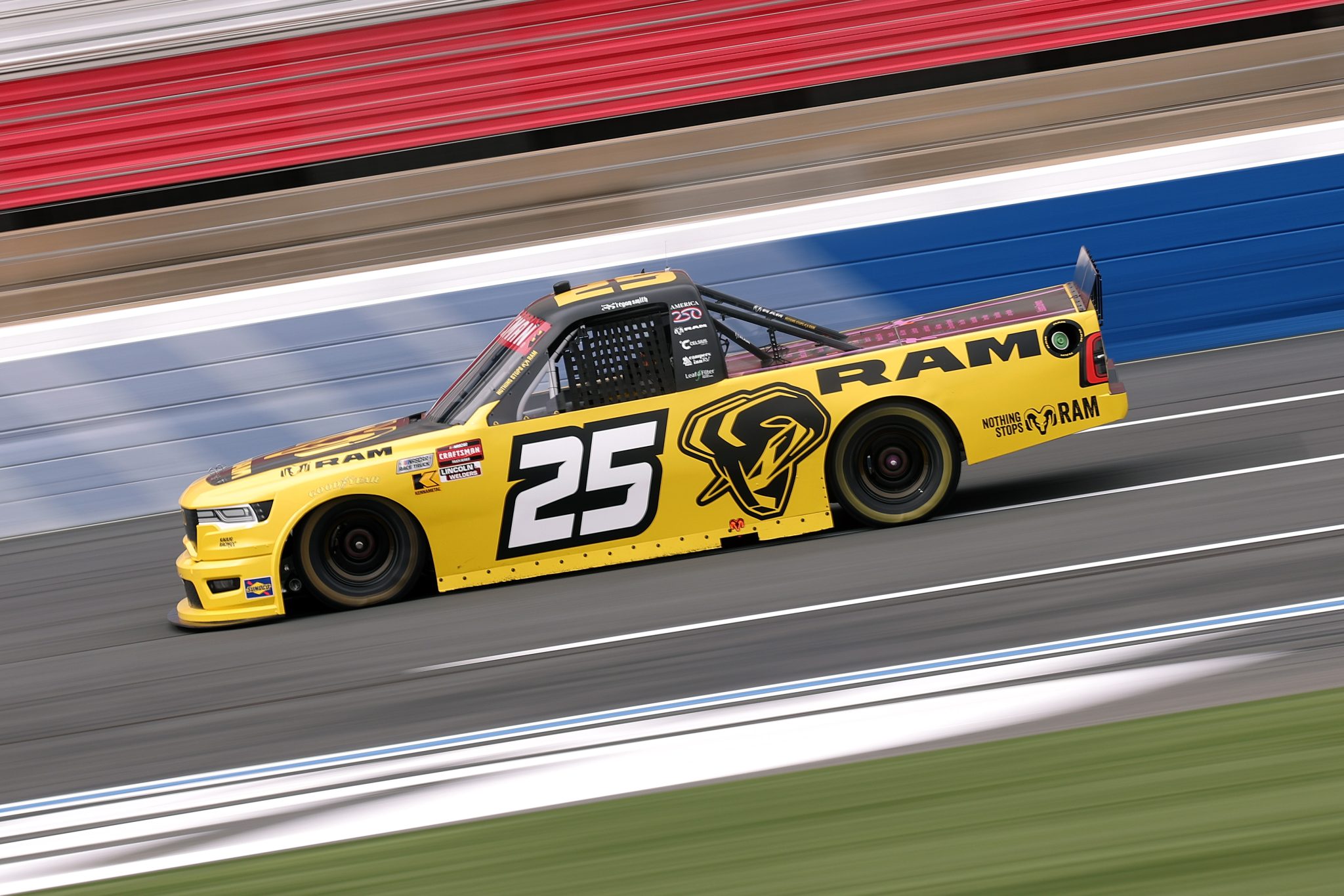 CONCORD, NORTH CAROLINA - OCTOBER 09: Regan Smith, driver of the #25 RAM RAM, drives during practice for the NASCAR Craftsman Truck Series Ecosave 200 at Charlotte Motor Speedway on October 09, 2026 in Concord, North Carolina. (Photo by David Jensen/Getty Images) | Getty Images