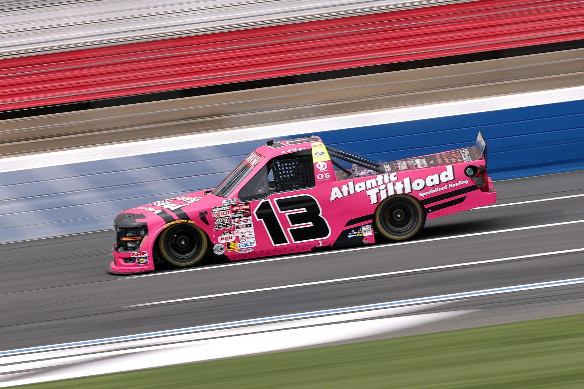 CONCORD, NORTH CAROLINA - OCTOBER 09: Cole Butcher, driver of the #13 Atlantic Tilt Load Ford, drives during practice for the NASCAR Craftsman Truck Series Ecosave 200 at Charlotte Motor Speedway on October 09, 2026 in Concord, North Carolina. (Photo by David Jensen/Getty Images) | Getty Images