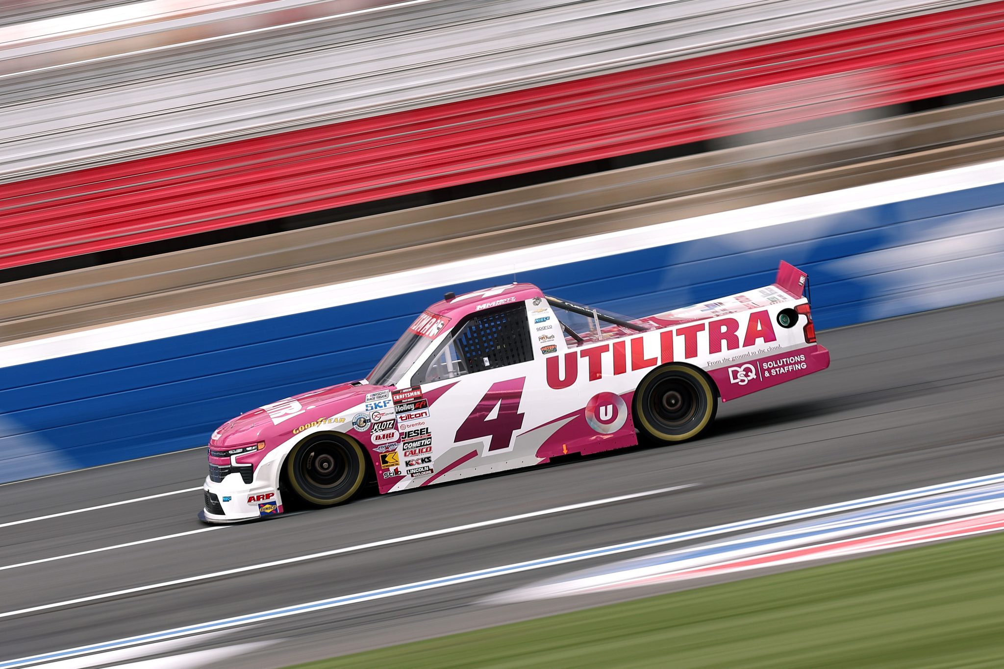 CONCORD, NORTH CAROLINA - OCTOBER 09: Matt Mills, driver of the #4 Utilitra/J.F. Electric Chevrolet, drives during practice for the NASCAR Craftsman Truck Series Ecosave 200 at Charlotte Motor Speedway on October 09, 2026 in Concord, North Carolina. (Photo by David Jensen/Getty Images) | Getty Images