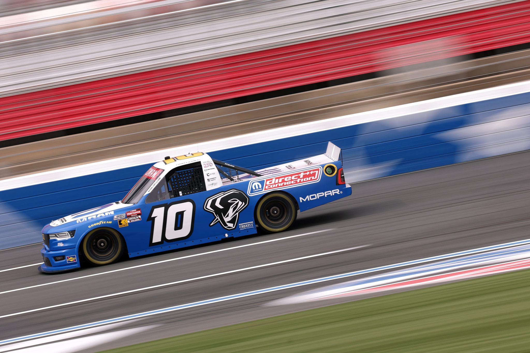 CONCORD, NORTH CAROLINA - OCTOBER 09: Corey LaJoie, driver of the #10 Mopar RAM, drives during practice for the NASCAR Craftsman Truck Series Ecosave 200 at Charlotte Motor Speedway on October 09, 2026 in Concord, North Carolina. (Photo by David Jensen/Getty Images) | Getty Images