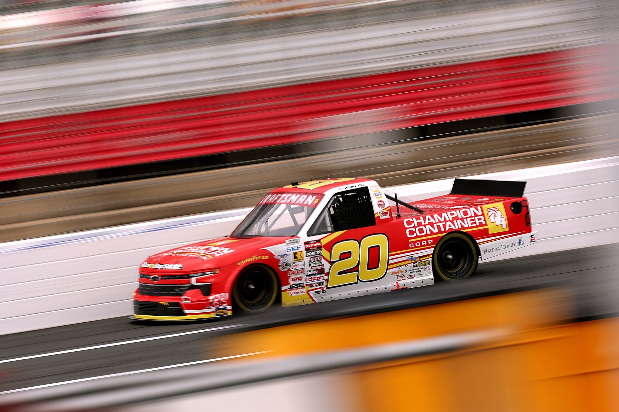 CONCORD, NORTH CAROLINA - OCTOBER 09: Daniel Dye, driver of the #20 Champion Container Chevrolet, drives during practice for the NASCAR Craftsman Truck Series Ecosave 200 at Charlotte Motor Speedway on October 09, 2026 in Concord, North Carolina. (Photo by David Jensen/Getty Images) | Getty Images