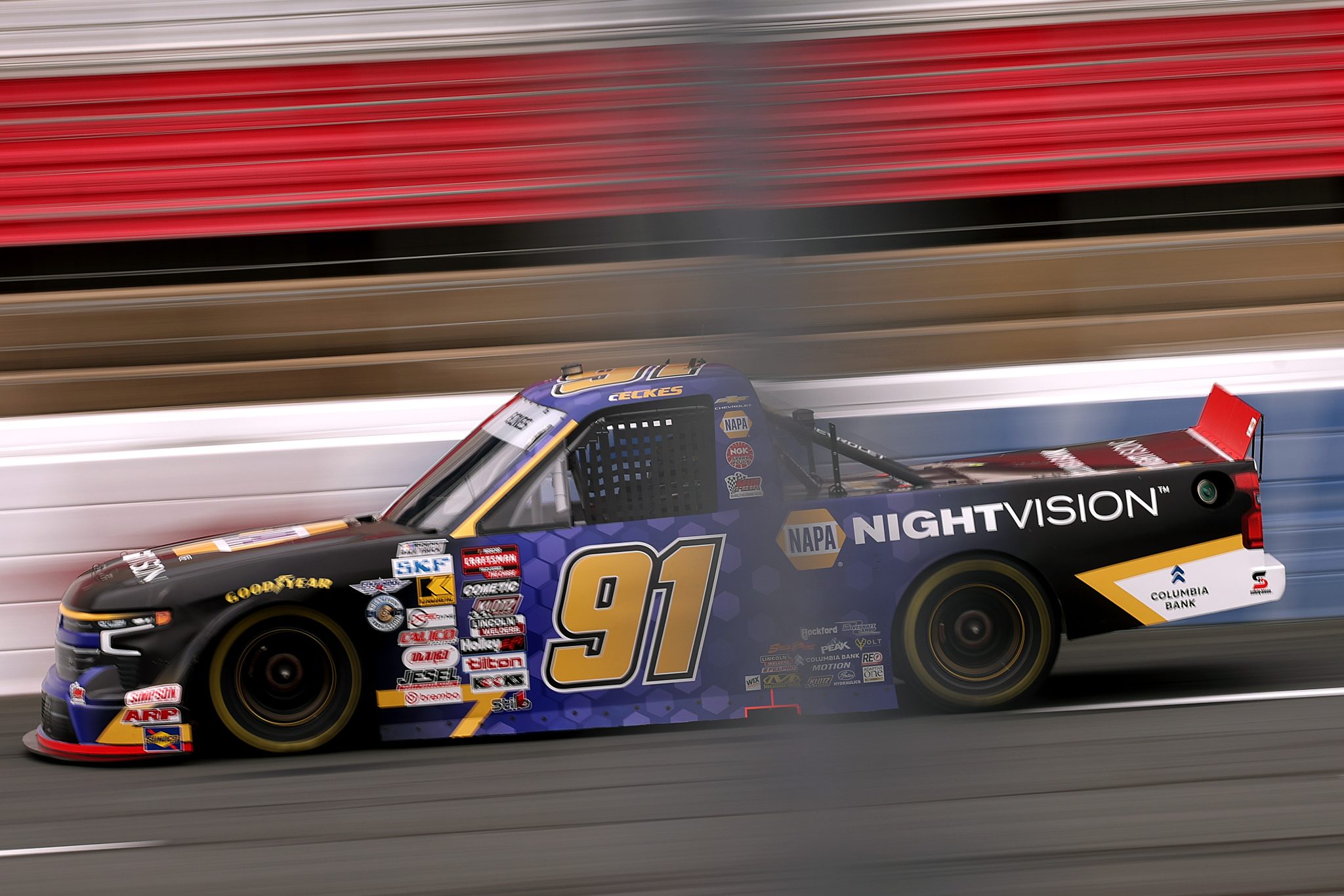 CONCORD, NORTH CAROLINA - OCTOBER 09: Christian Eckes, driver of the #91 NAPA Nightvision Chevrolet, drives during practice for the NASCAR Craftsman Truck Series Ecosave 200 at Charlotte Motor Speedway on October 09, 2026 in Concord, North Carolina. (Photo by David Jensen/Getty Images) | Getty Images
