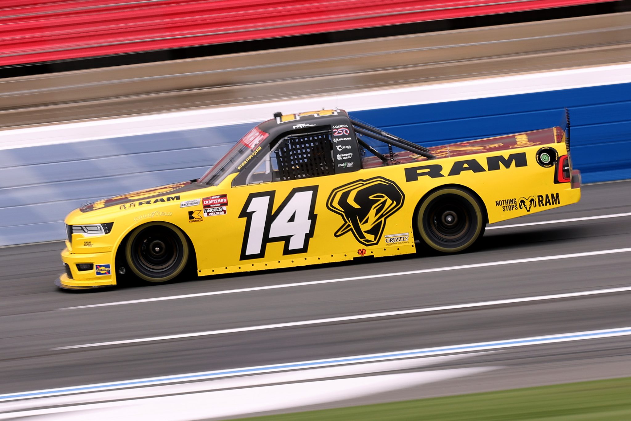 CONCORD, NORTH CAROLINA - OCTOBER 09: Mini Tyrrell, driver of the #14 RAM RAM, drives during practice for the NASCAR Craftsman Truck Series Ecosave 200 at Charlotte Motor Speedway on October 09, 2026 in Concord, North Carolina. (Photo by David Jensen/Getty Images) | Getty Images