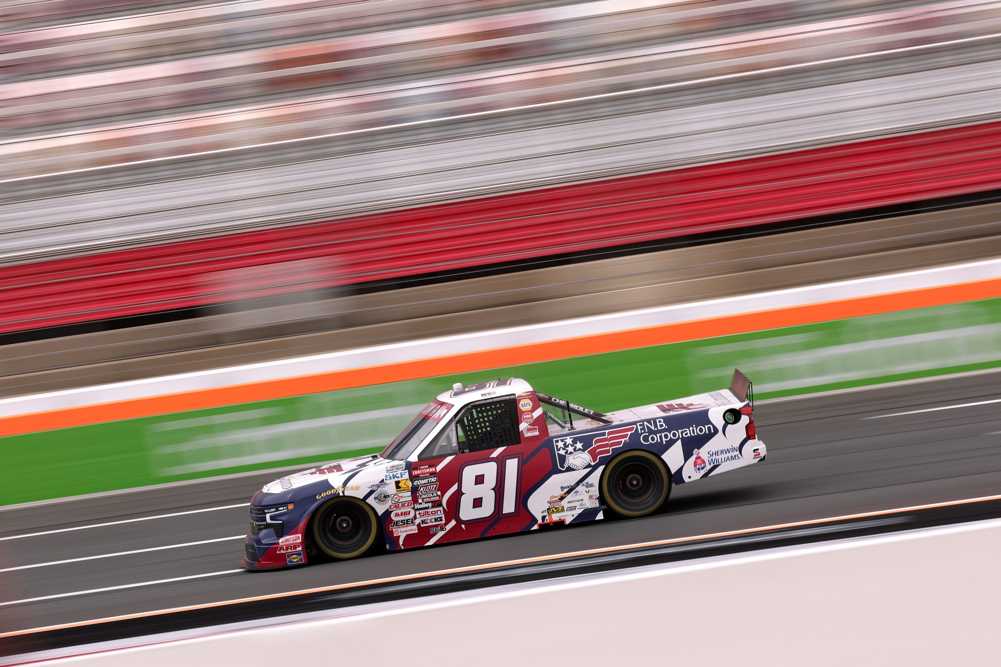 CONCORD, NORTH CAROLINA - OCTOBER 09: Kris Wright, driver of the #81 F.N.B. Corporation Chevrolet, drives during practice for the NASCAR Craftsman Truck Series Ecosave 200 at Charlotte Motor Speedway on October 09, 2026 in Concord, North Carolina. (Photo by David Jensen/Getty Images) | Getty Images
