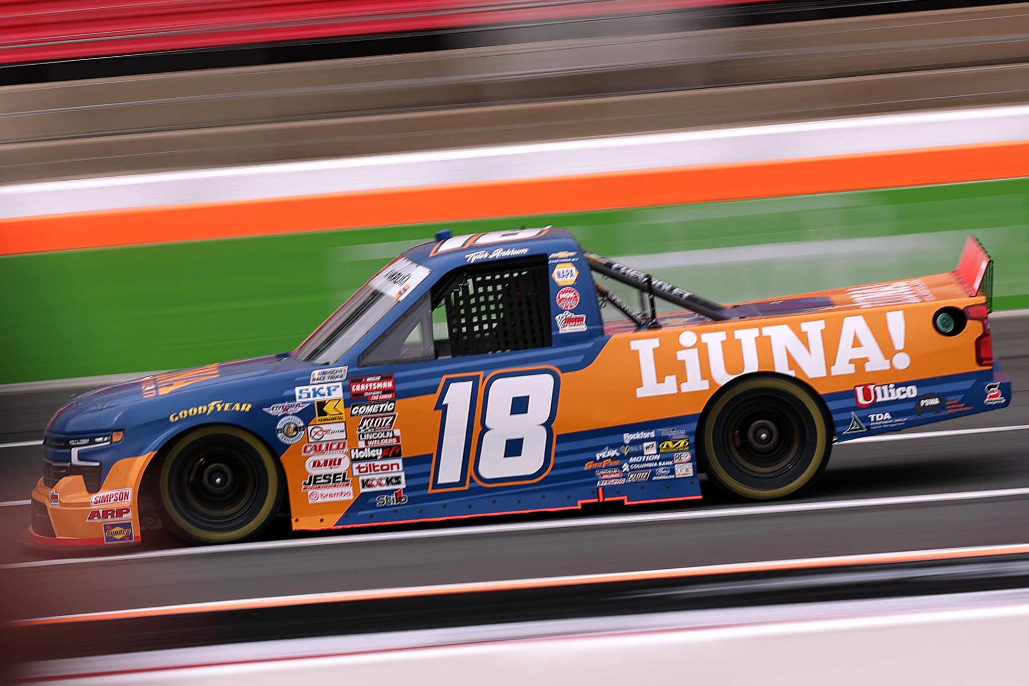 CONCORD, NORTH CAROLINA - OCTOBER 09: Tyler Ankrum, driver of the #18 LIUNA Chevrolet, drives during practice for the NASCAR Craftsman Truck Series Ecosave 200 at Charlotte Motor Speedway on October 09, 2026 in Concord, North Carolina. (Photo by David Jensen/Getty Images) | Getty Images