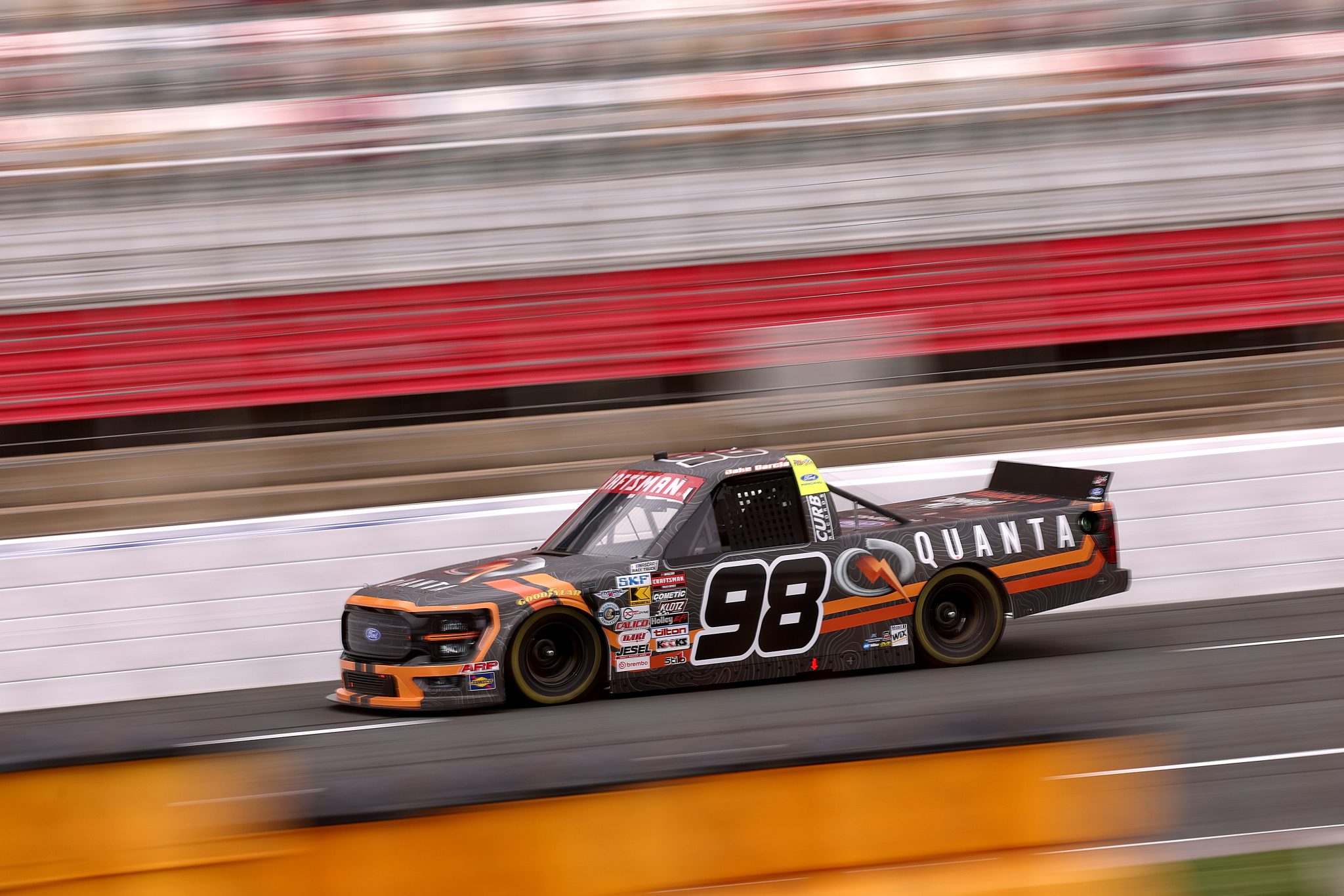 CONCORD, NORTH CAROLINA - OCTOBER 09: Jake Garcia, driver of the #98 Quanta/Curb Records Ford, drives during practice for the NASCAR Craftsman Truck Series Ecosave 200 at Charlotte Motor Speedway on October 09, 2026 in Concord, North Carolina. (Photo by David Jensen/Getty Images) | Getty Images