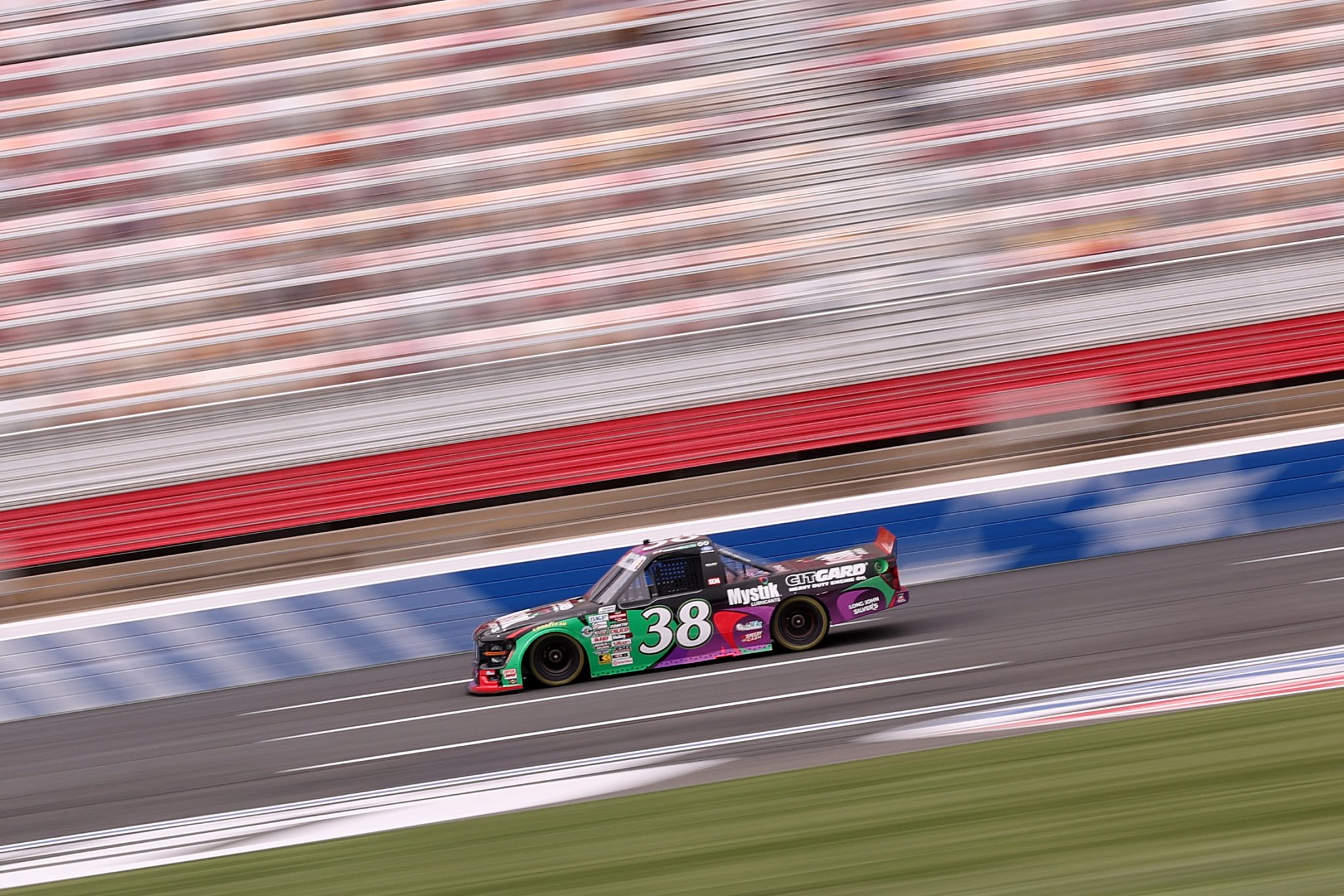 CONCORD, NORTH CAROLINA - OCTOBER 09: Chandler Smith, driver of the #38 Mystik Lubricants Ford, drives during practice for the NASCAR Craftsman Truck Series Ecosave 200 at Charlotte Motor Speedway on October 09, 2026 in Concord, North Carolina. (Photo by David Jensen/Getty Images) | Getty Images