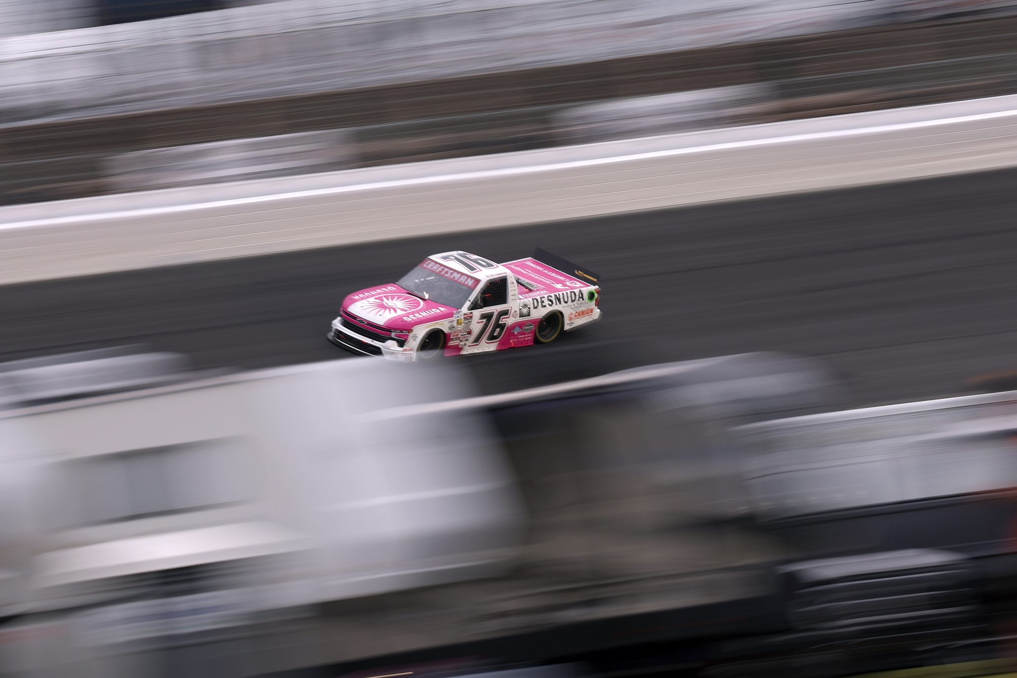 CONCORD, NORTH CAROLINA - OCTOBER 09: Spencer Boyd, driver of the #76 Desnuda Organic Tequila Chevrolet, drives during the NASCAR Craftsman Truck Series Ecosave 200 at Charlotte Motor Speedway on October 09, 2026 in Concord, North Carolina. (Photo by David Jensen/Getty Images) | Getty Images