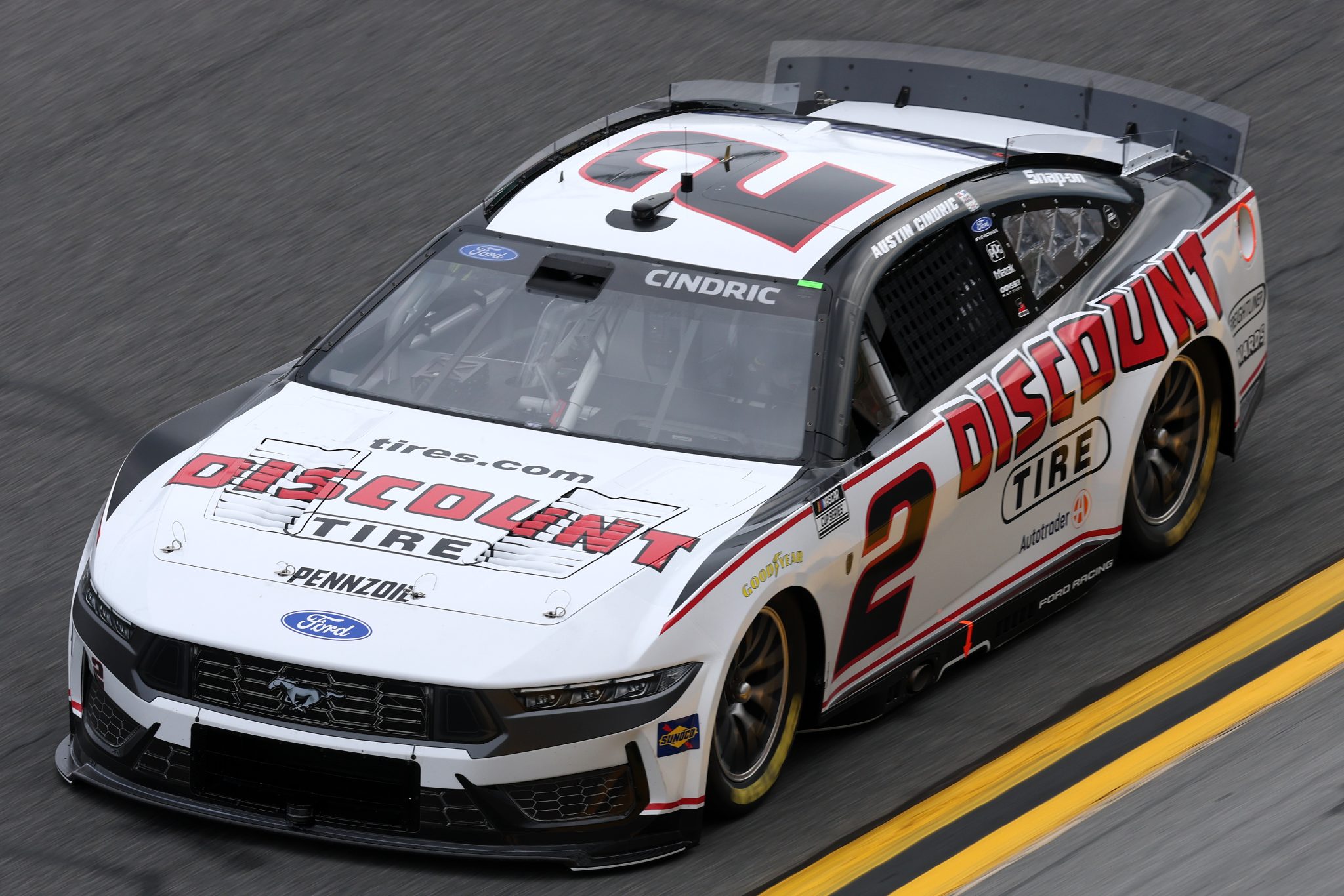 DAYTONA BEACH, FLORIDA - FEBRUARY 11: Austin Cindric, driver of the #2 Discount Tire Ford, drives during practice for the NASCAR Cup Series Daytona 500 at Daytona International Speedway on February 11, 2026 in Daytona Beach, Florida. (Photo by Chris Graythen/Getty Images) | Getty Images