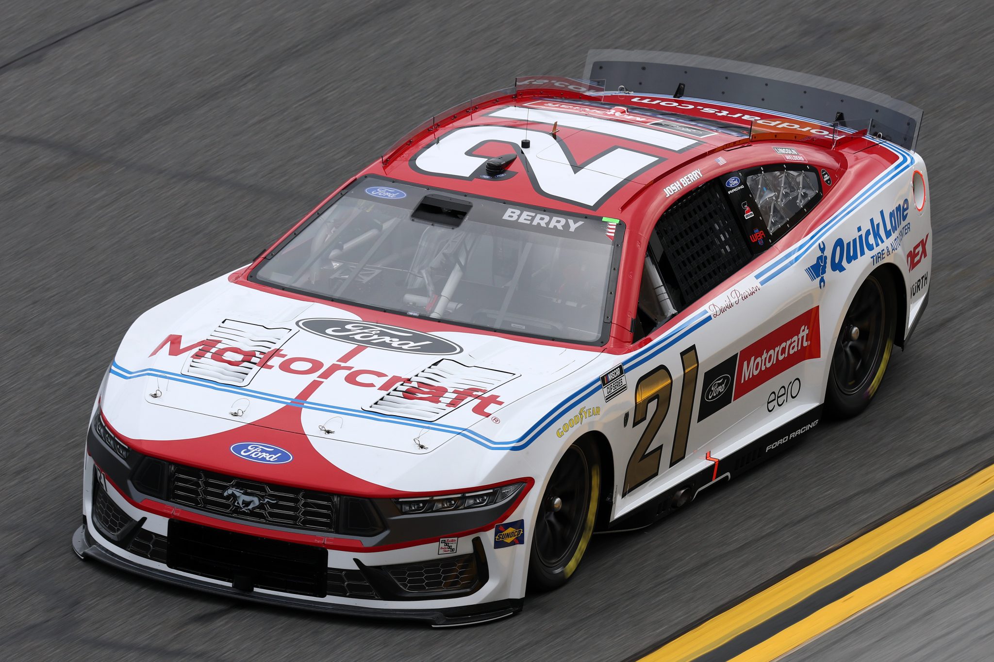 DAYTONA BEACH, FLORIDA - FEBRUARY 11: Josh Berry, driver of the #21 Motorcraft/Quick Lane Ford, drives during practice for the NASCAR Cup Series Daytona 500 at Daytona International Speedway on February 11, 2026 in Daytona Beach, Florida. (Photo by Chris Graythen/Getty Images) | Getty Images