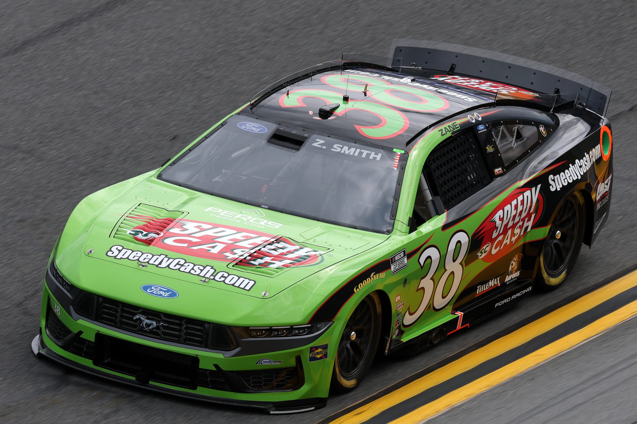 DAYTONA BEACH, FLORIDA - FEBRUARY 11: Zane Smith, driver of the #38 Speedy Cash Ford, drives during practice for the NASCAR Cup Series Daytona 500 at Daytona International Speedway on February 11, 2026 in Daytona Beach, Florida. (Photo by Chris Graythen/Getty Images) | Getty Images