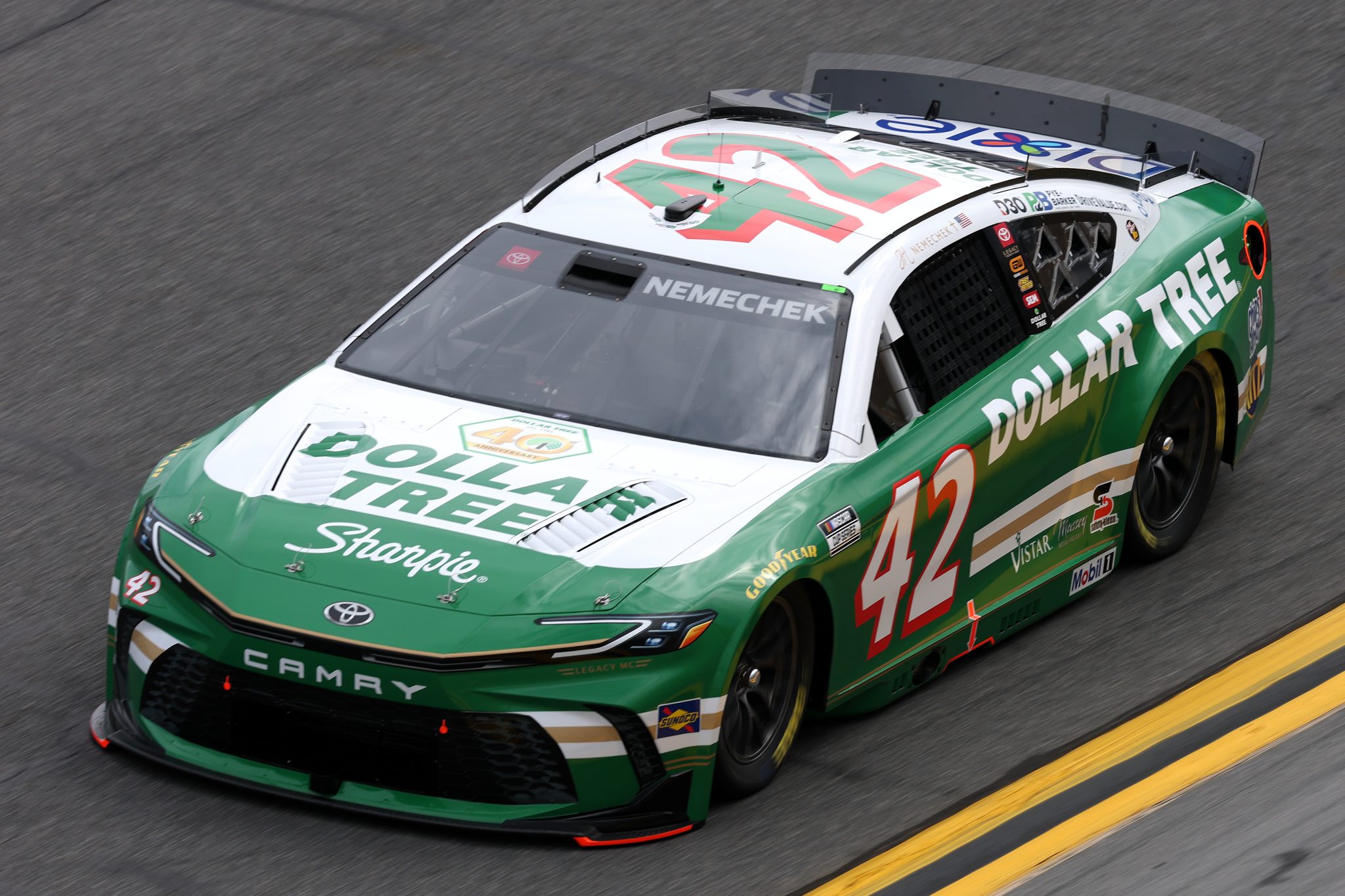 DAYTONA BEACH, FLORIDA - FEBRUARY 11: John H. Nemechek, driver of the #42 Dollar Tree Toyota, drives during practice for the NASCAR Cup Series Daytona 500 at Daytona International Speedway on February 11, 2026 in Daytona Beach, Florida. (Photo by Chris Graythen/Getty Images) | Getty Images