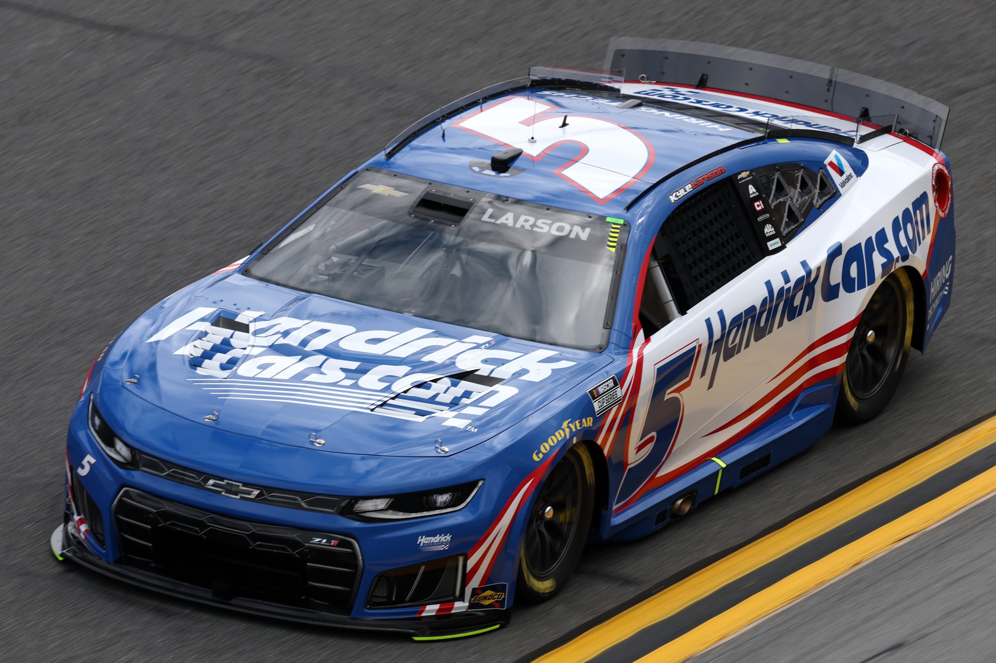 DAYTONA BEACH, FLORIDA - FEBRUARY 11: Kyle Larson, driver of the #5 HendrickCars.com Chevrolet, drives during practice for the NASCAR Cup Series Daytona 500 at Daytona International Speedway on February 11, 2026 in Daytona Beach, Florida. (Photo by Chris Graythen/Getty Images) | Getty Images