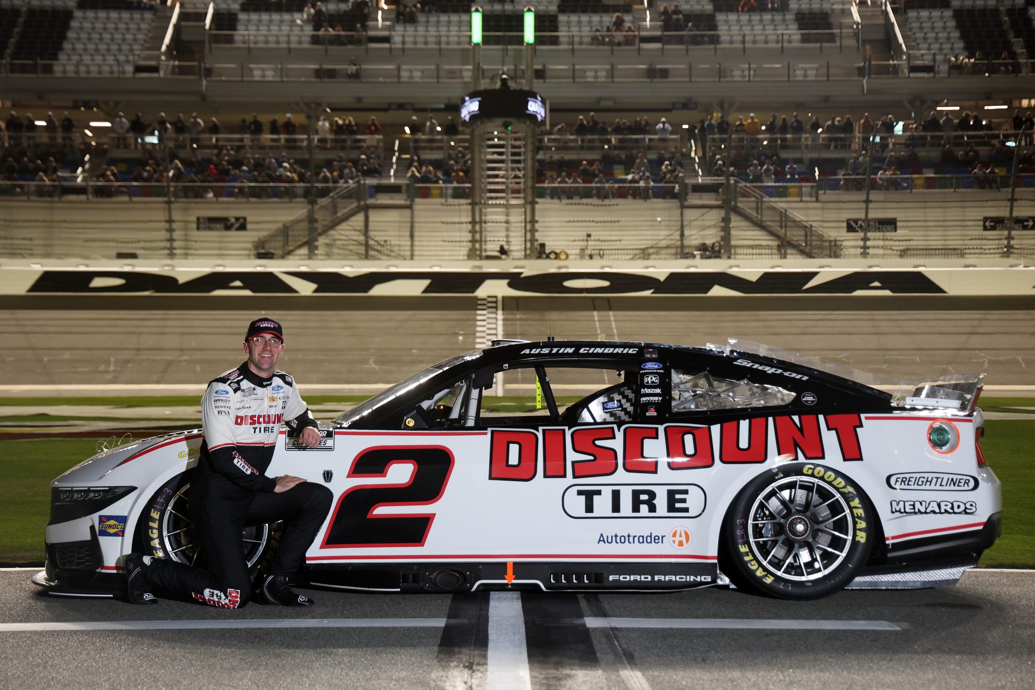 DAYTONA BEACH, FLORIDA - FEBRUARY 11: Austin Cindric, driver of the #2 Discount Tire Ford, poses for a photo during qualifying for the NASCAR Cup Series Daytona 500 at Daytona International Speedway on February 11, 2026 in Daytona Beach, Florida. (Photo by Chris Graythen/Getty Images) | Getty Images